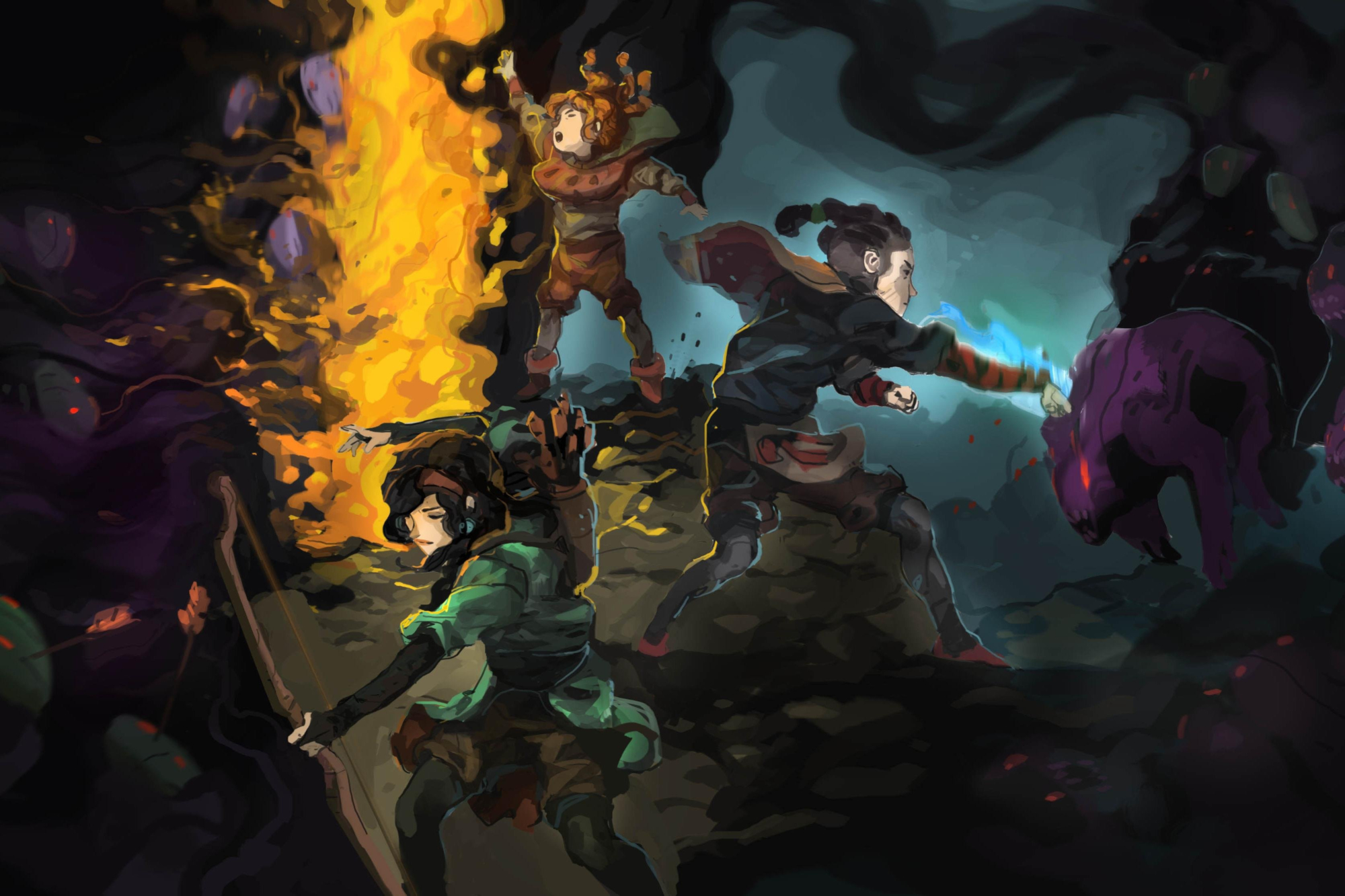 Children of Morta characters fighting monsters HD Wallpaper