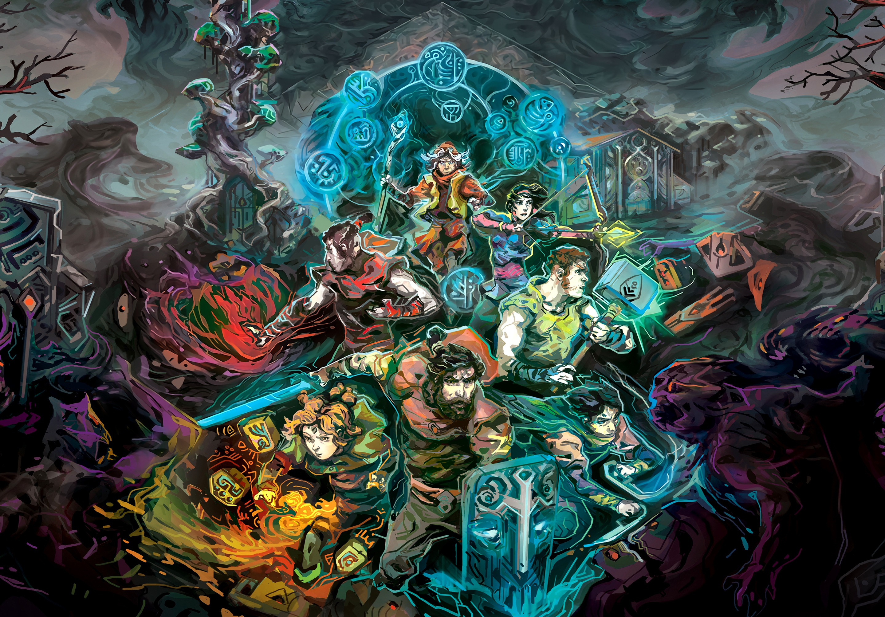 Children of Morta characters in a mystical setting HD Wallpaper