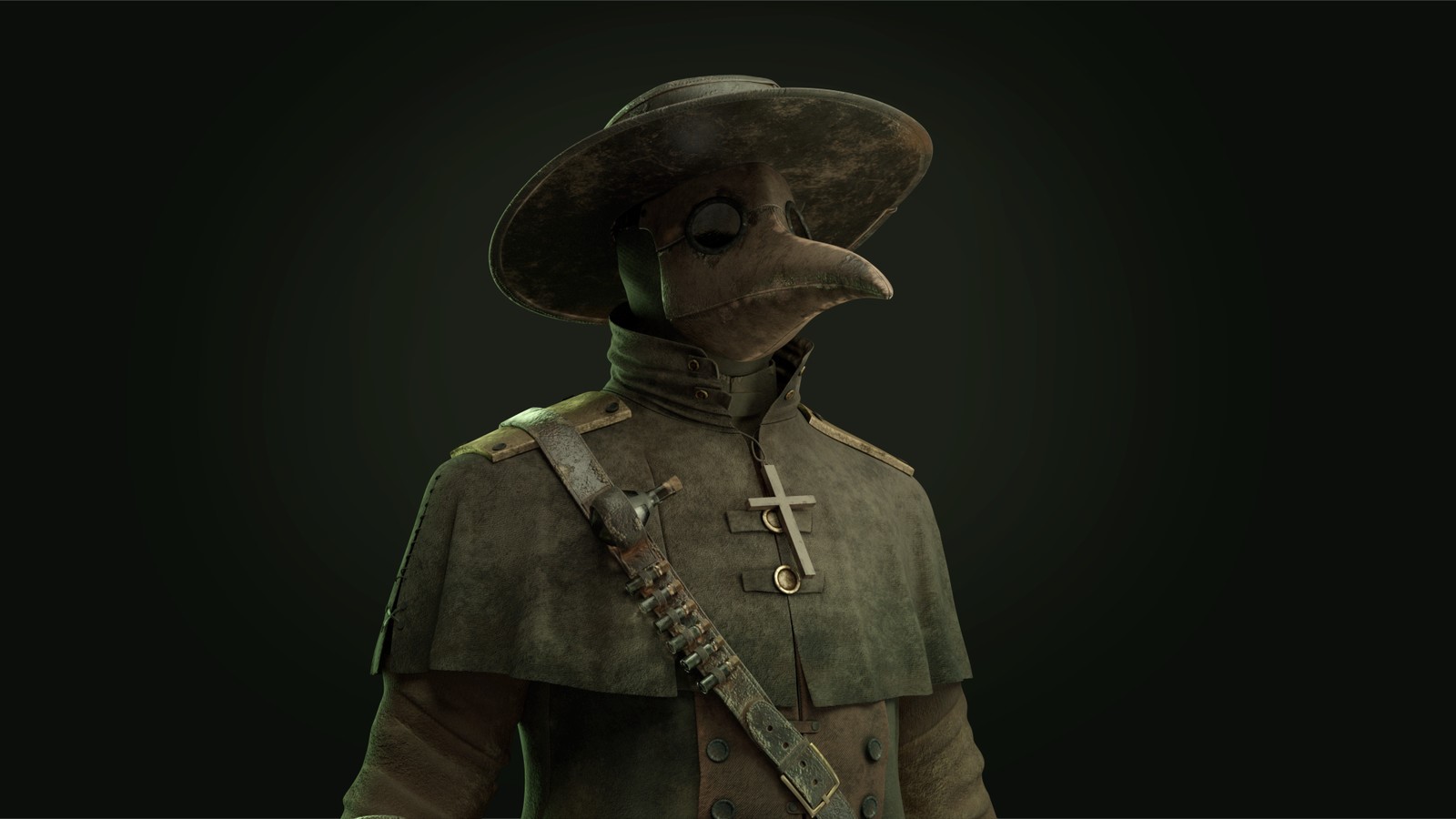 Plague doctor in a hat and mask with a cross HD Wallpaper