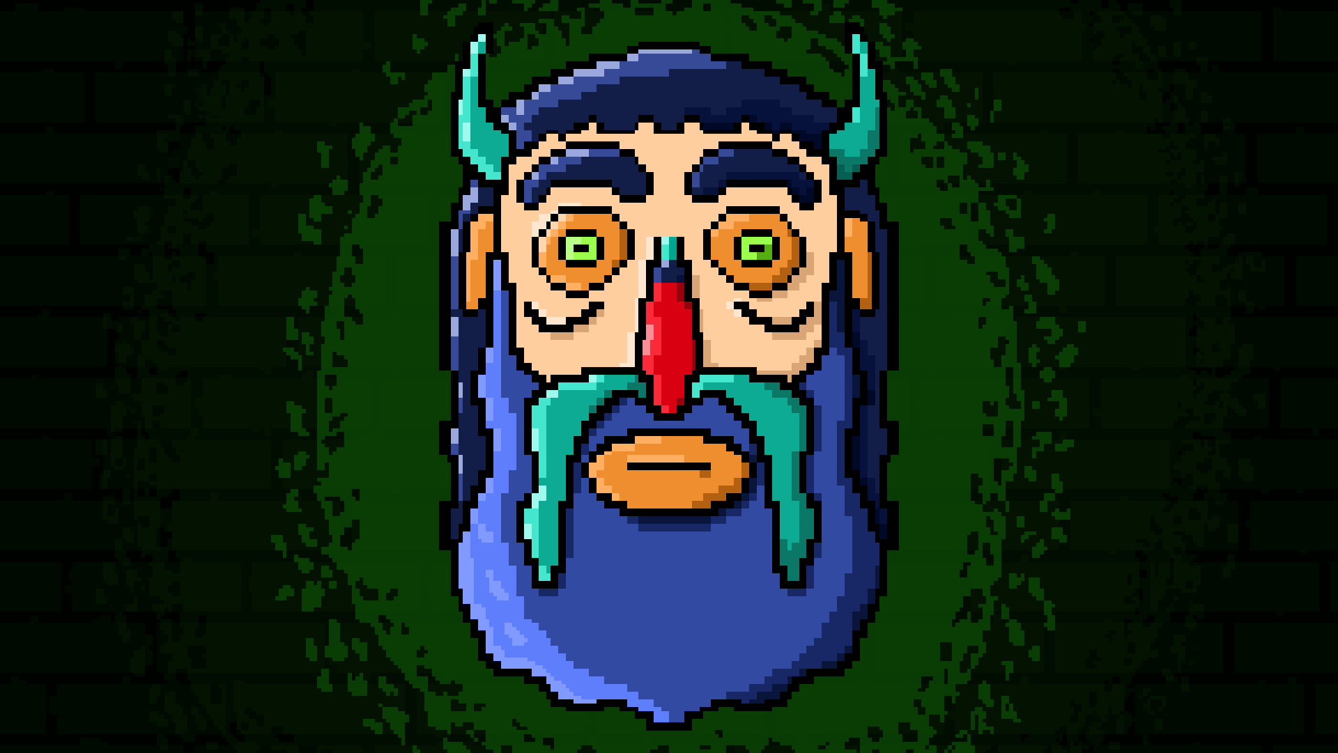 Pixel art demon with blue beard and horns HD Wallpaper