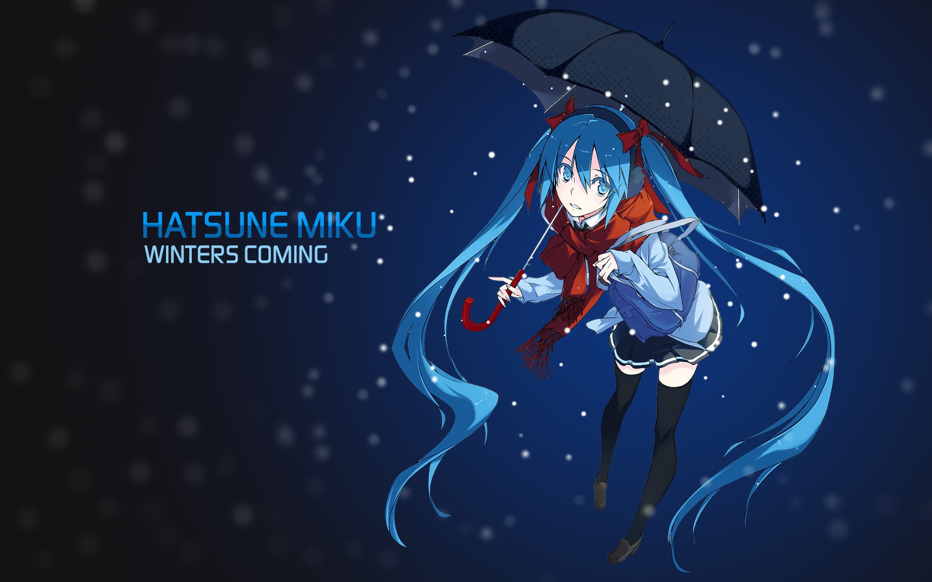 Hatsune Miku with Umbrella in Winter HD Wallpaper