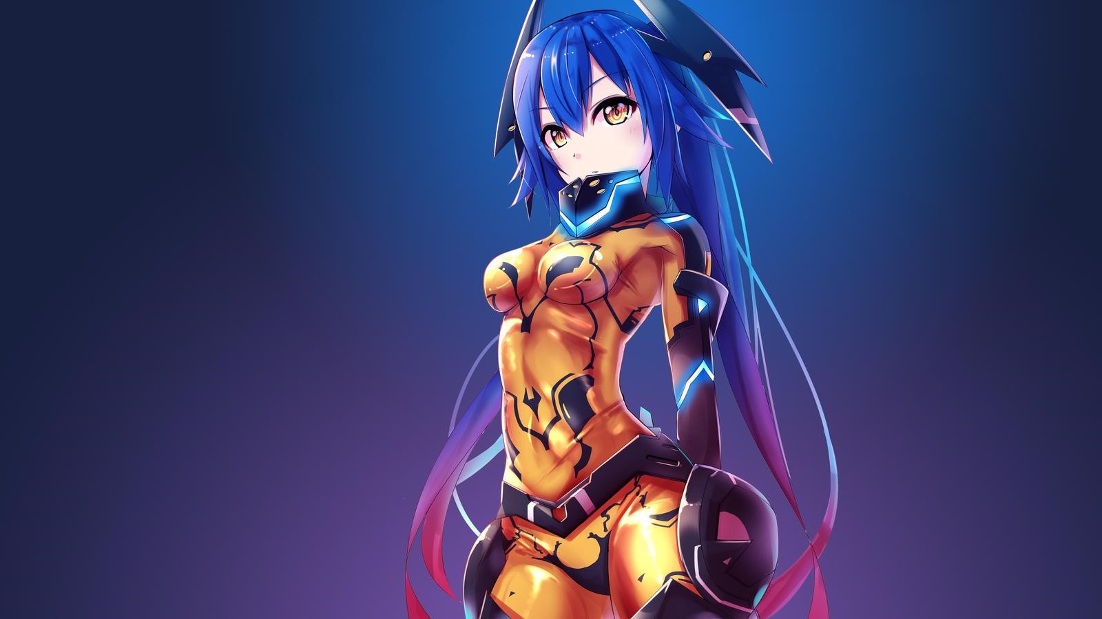 Quna from Phantasy Star Online 2 in a yellow bodysuit HD Wallpaper