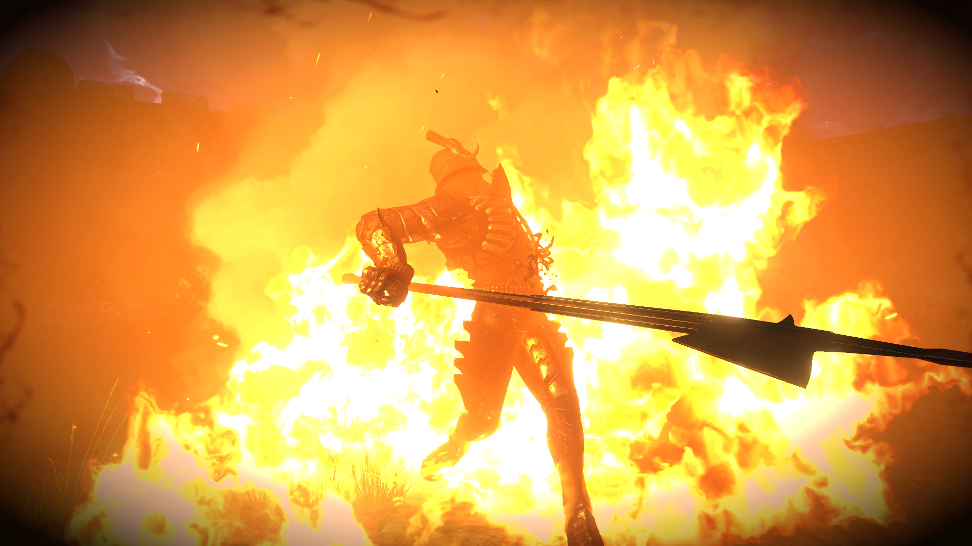 Knight in armor engulfed in flames in The Witcher 3 HD Wallpaper