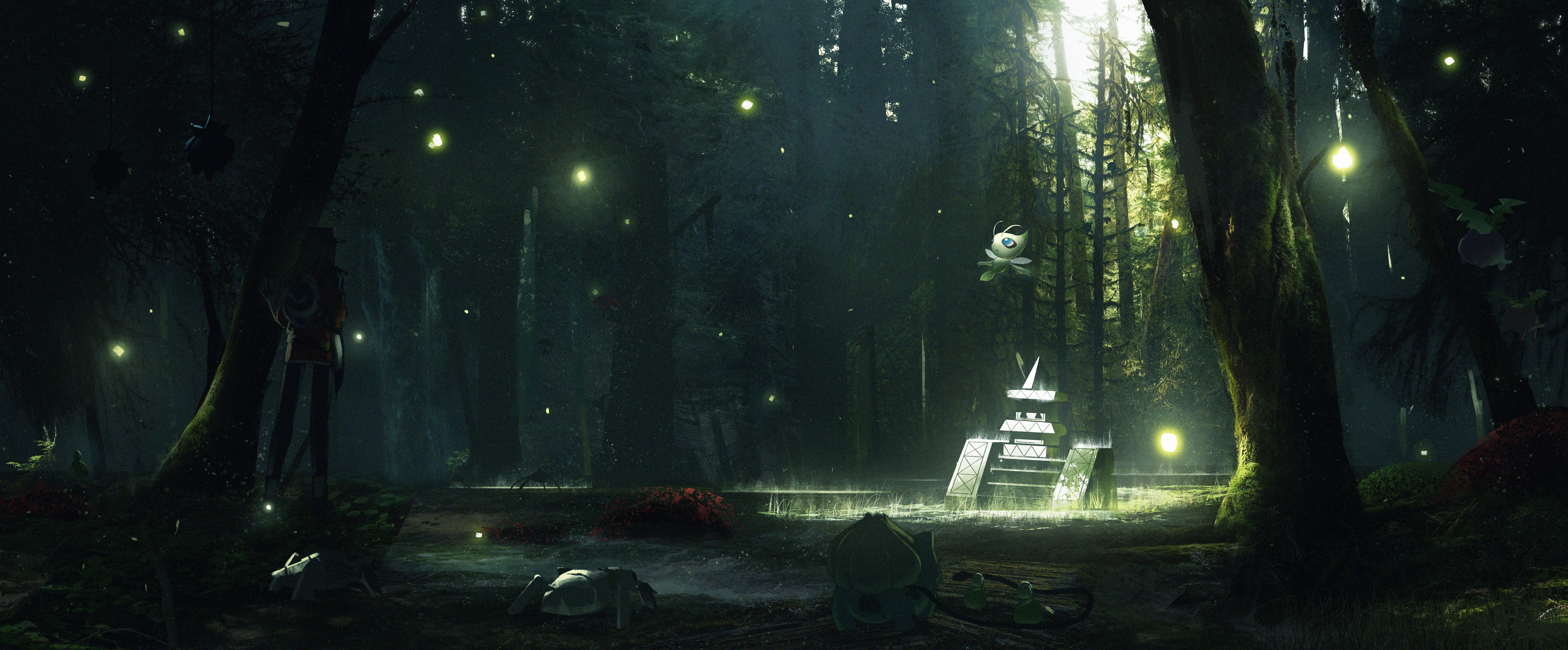 4K Artwork of Pokémon in a Forest HD Wallpaper