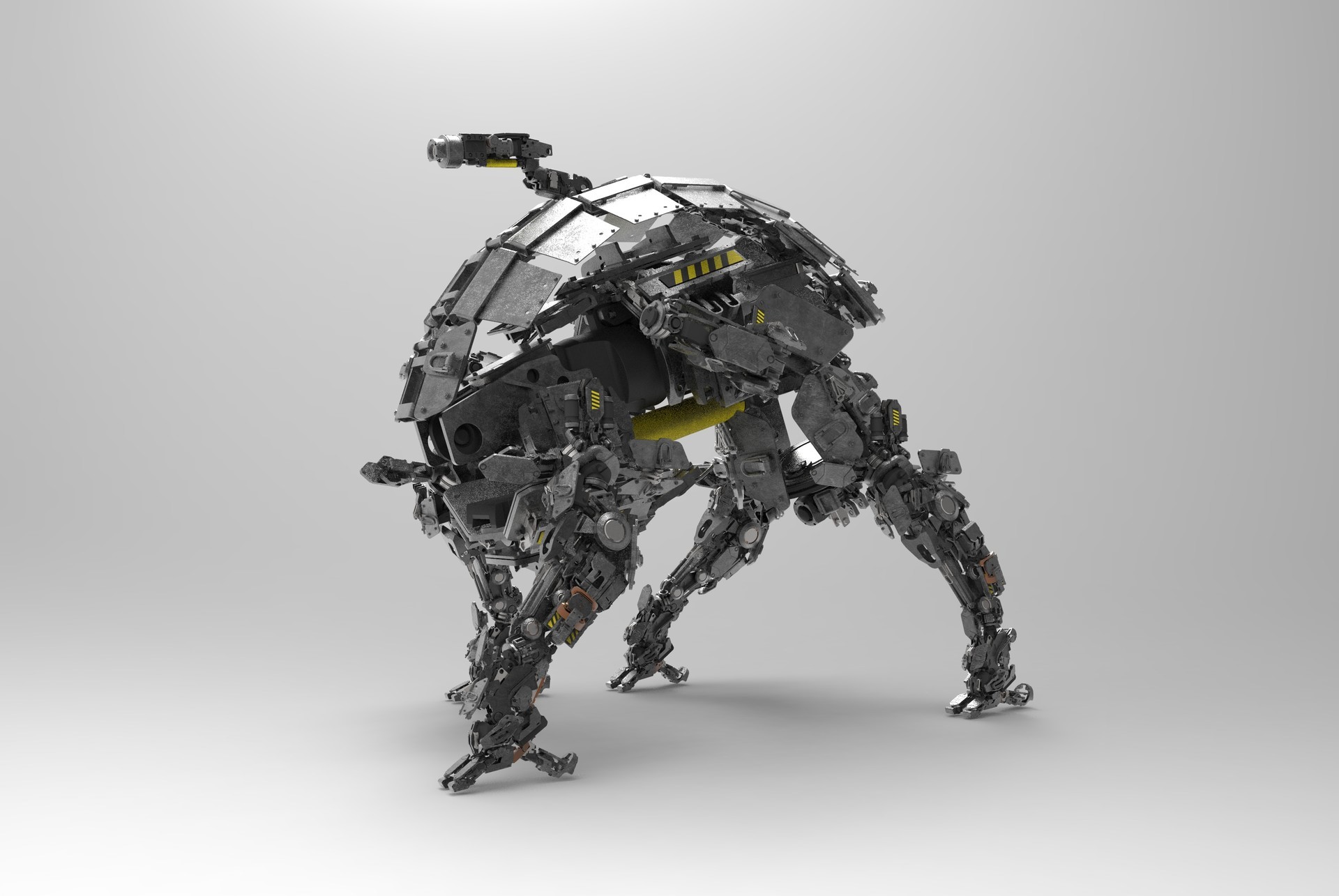 A metallic spider-like robot with a domed body HD Wallpaper