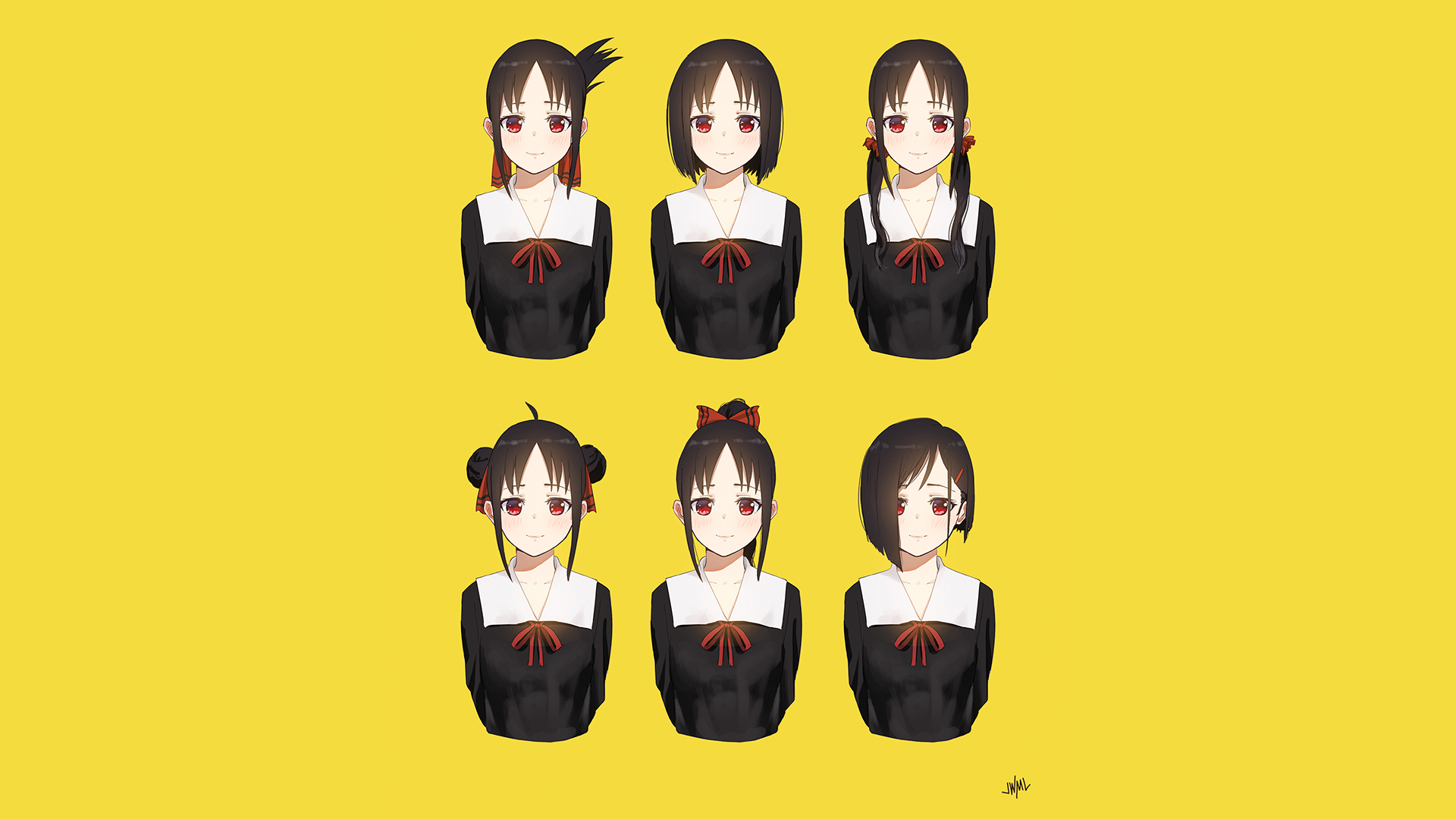 Kaguya Shinomiya from Kaguya-Sama: Love is War with different hairstyles HD Wallpaper