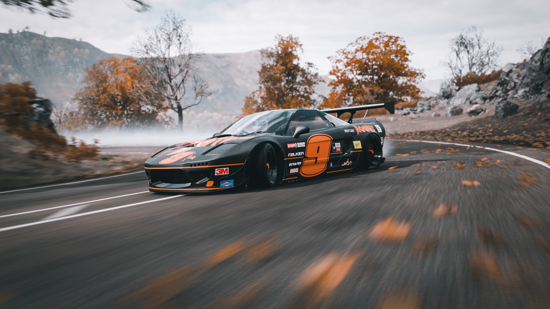 Honda NSX Mk1 with racing livery on a foggy road HD Wallpaper