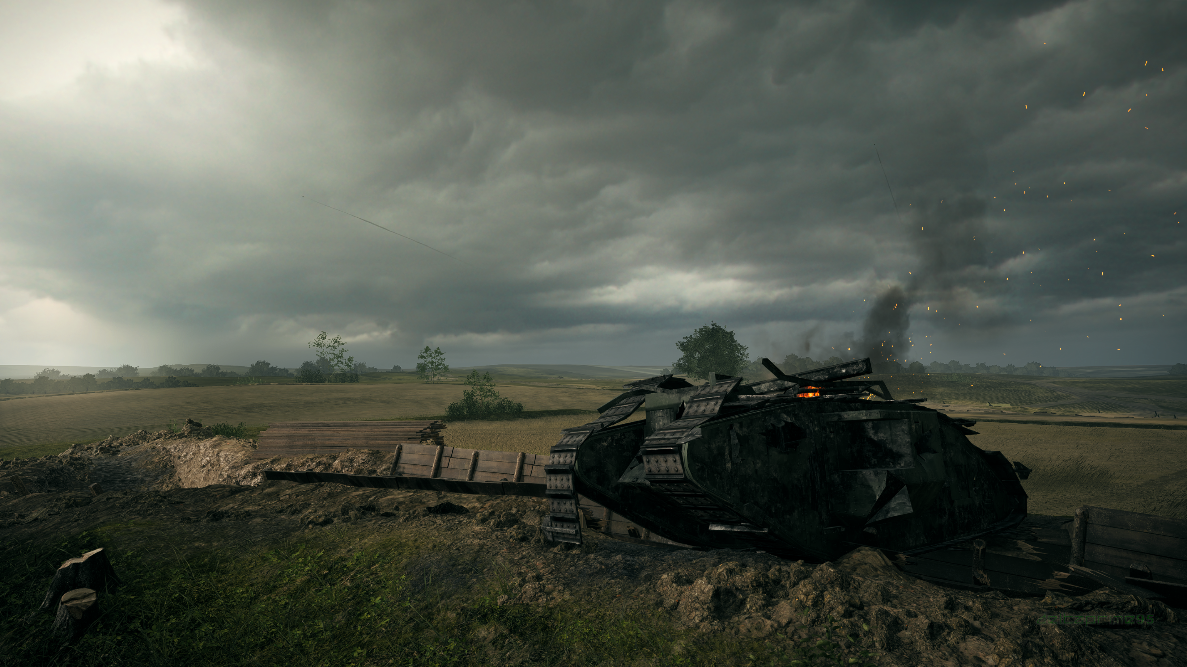 Battlefield 1: Mark I Tank Destruction on River Somme HD Wallpaper