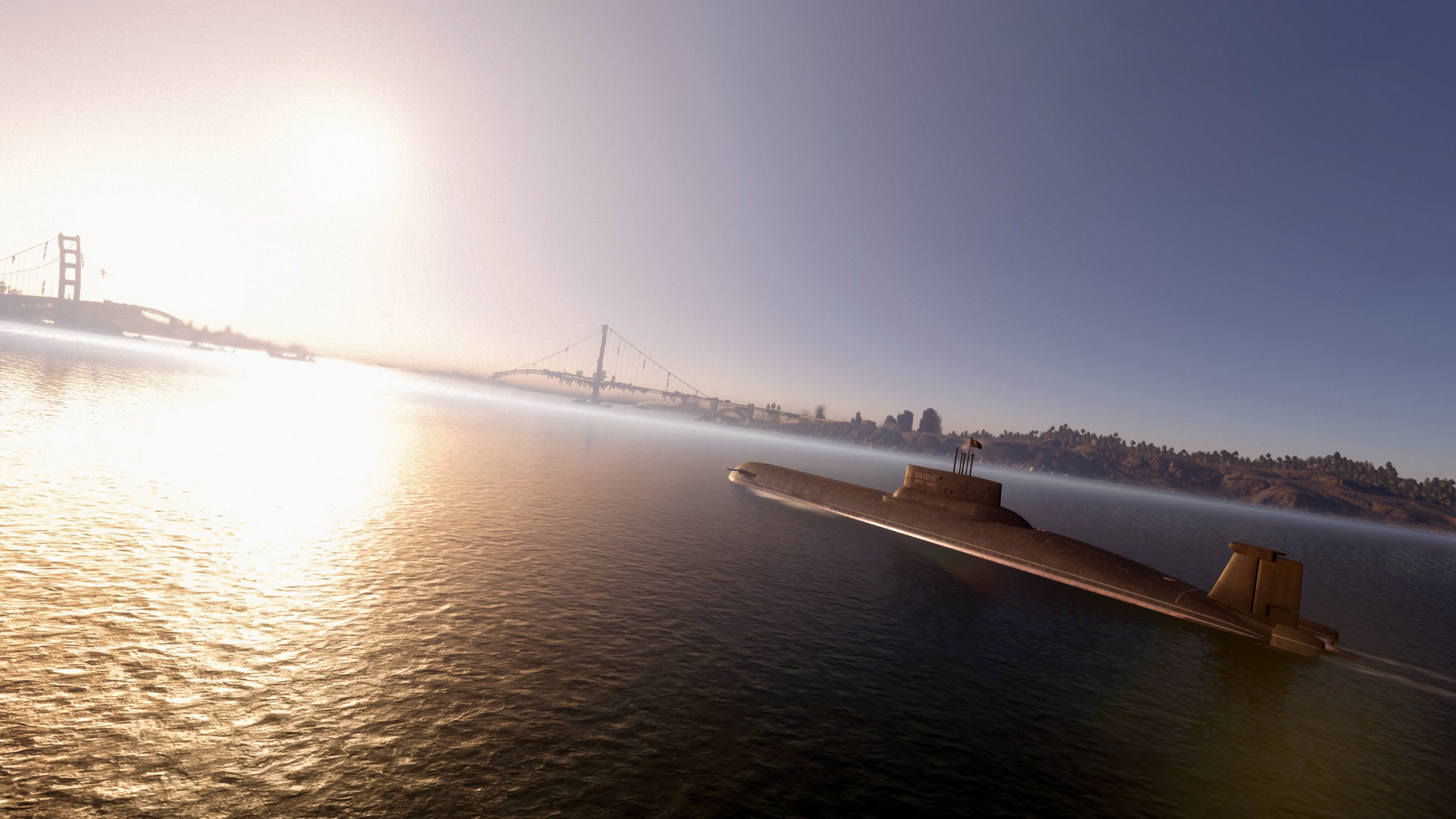 Submarine near Golden Gate Bridge and San Francisco skyline HD Wallpaper