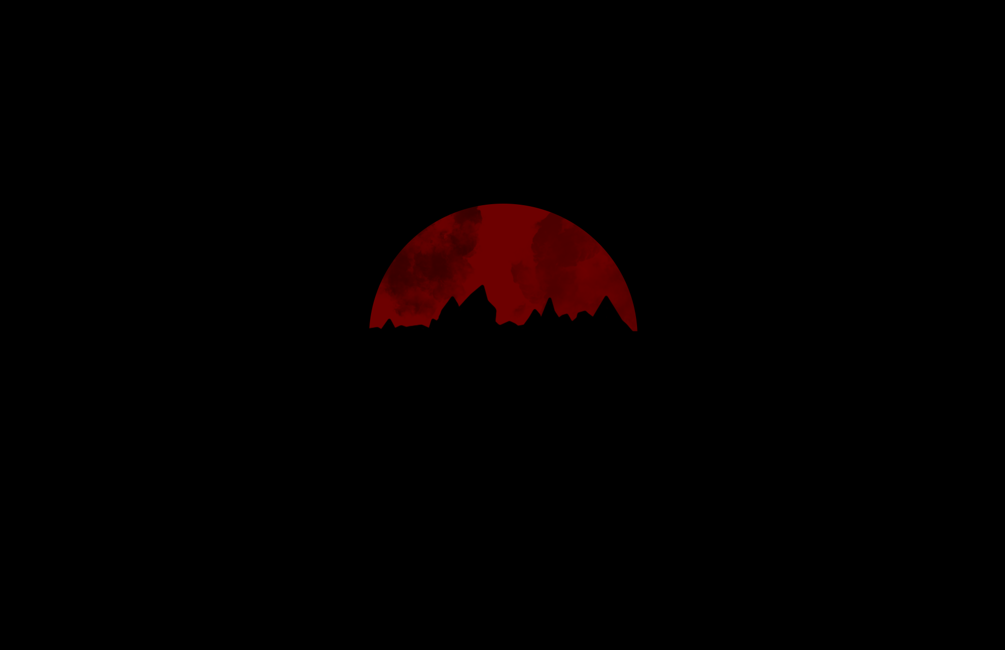 Minimalist artwork of a red moon over a silhouette HD Wallpaper
