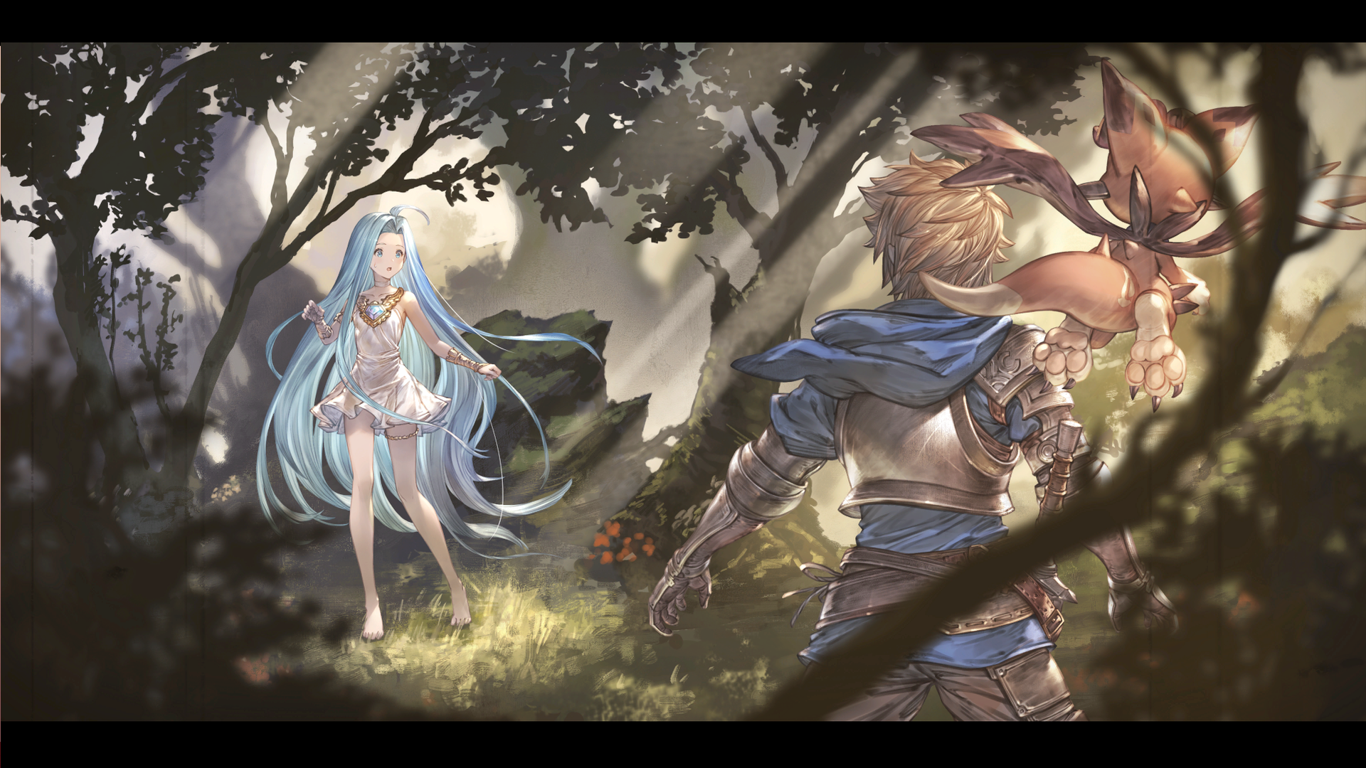Lyria and Gran from Granblue Fantasy in a forest HD Wallpaper