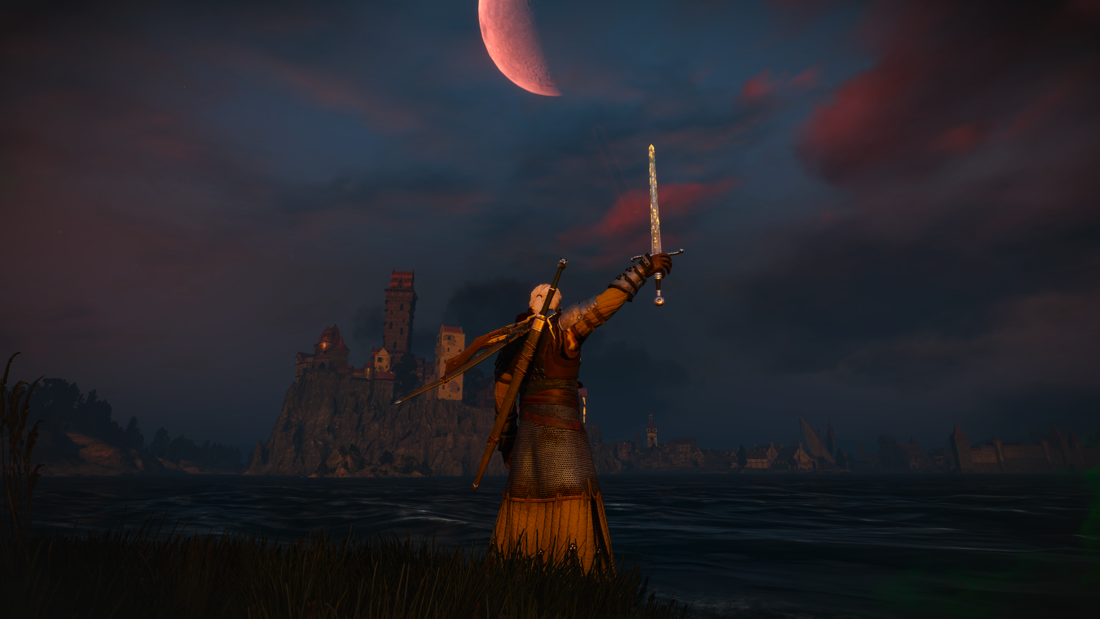 Geralt of Rivia from The Witcher 3: Wild Hunt with a castle HD Wallpaper