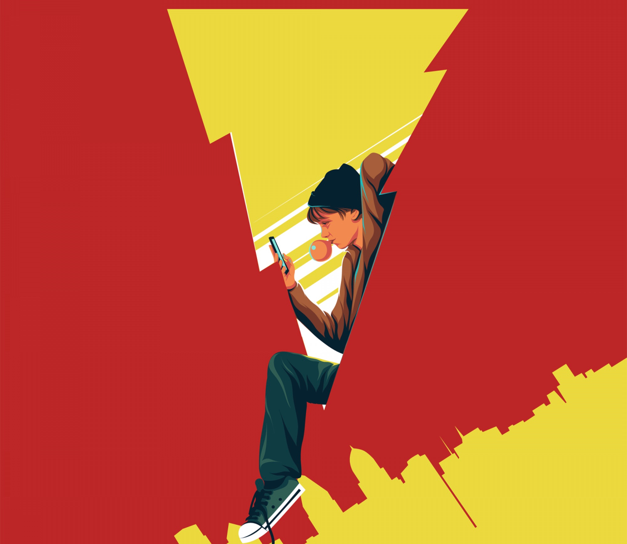 Shazam! A Teenager with a Phone and Bubble Gum HD Wallpaper