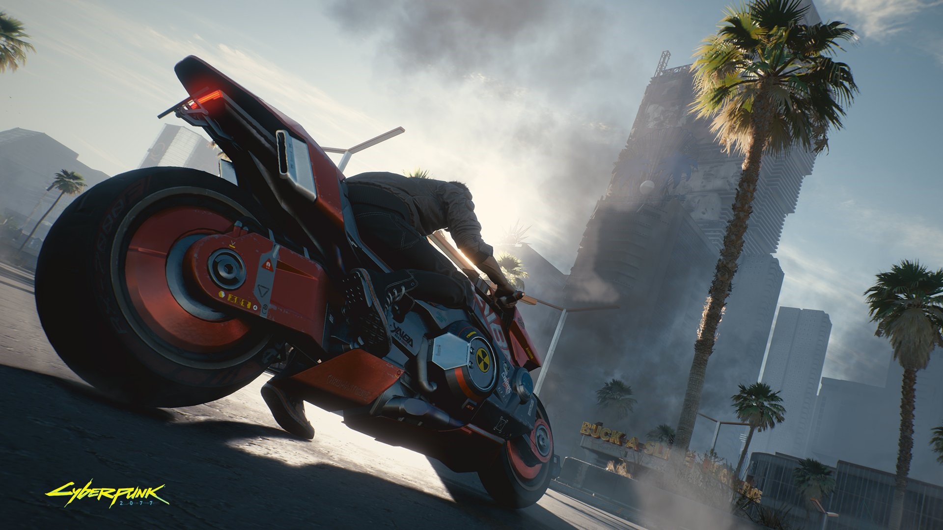 Cyberpunk 2077 motorcycle chase HD Wallpaper