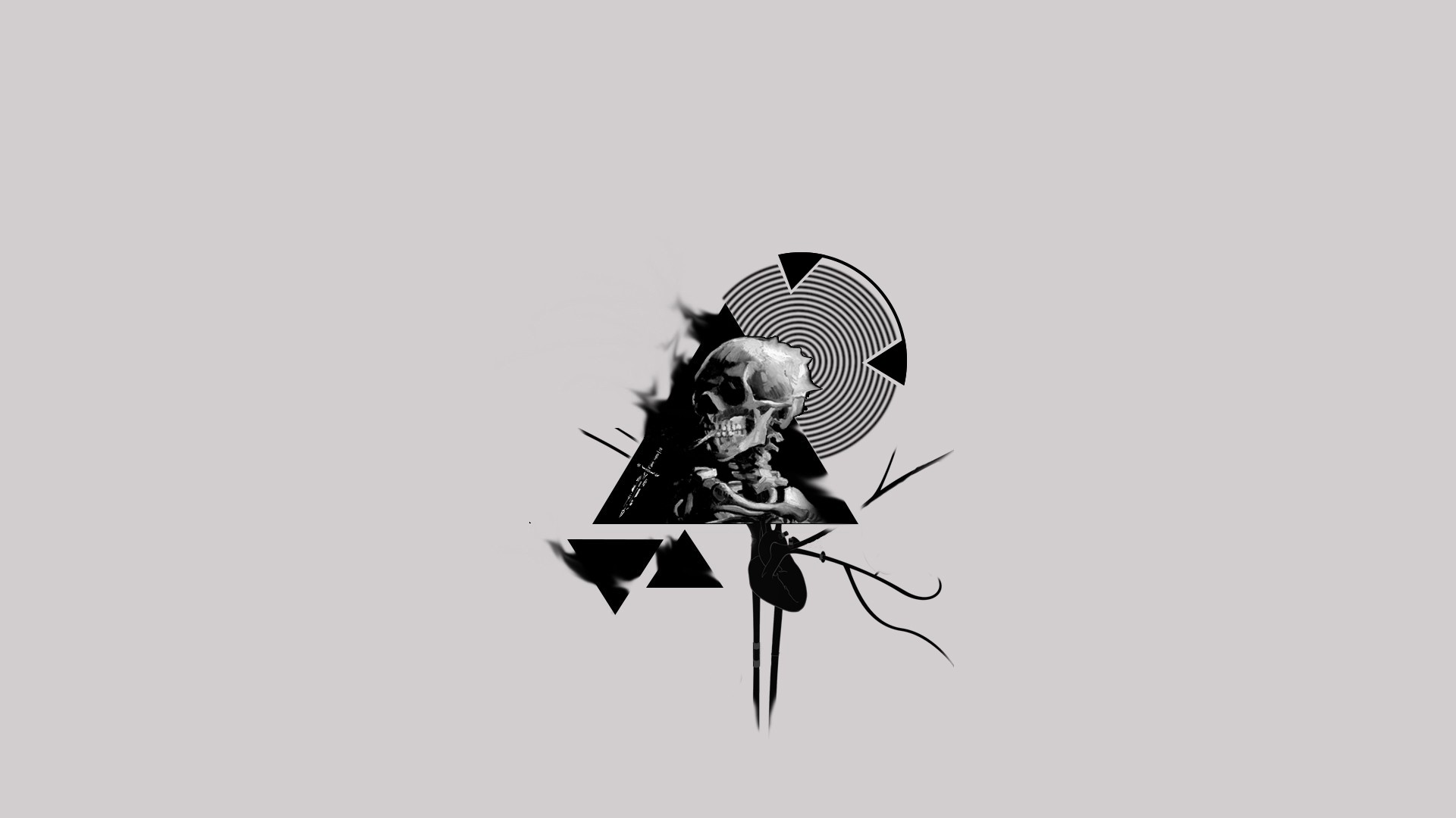 Monochrome skull with geometric shapes and heart HD Wallpaper