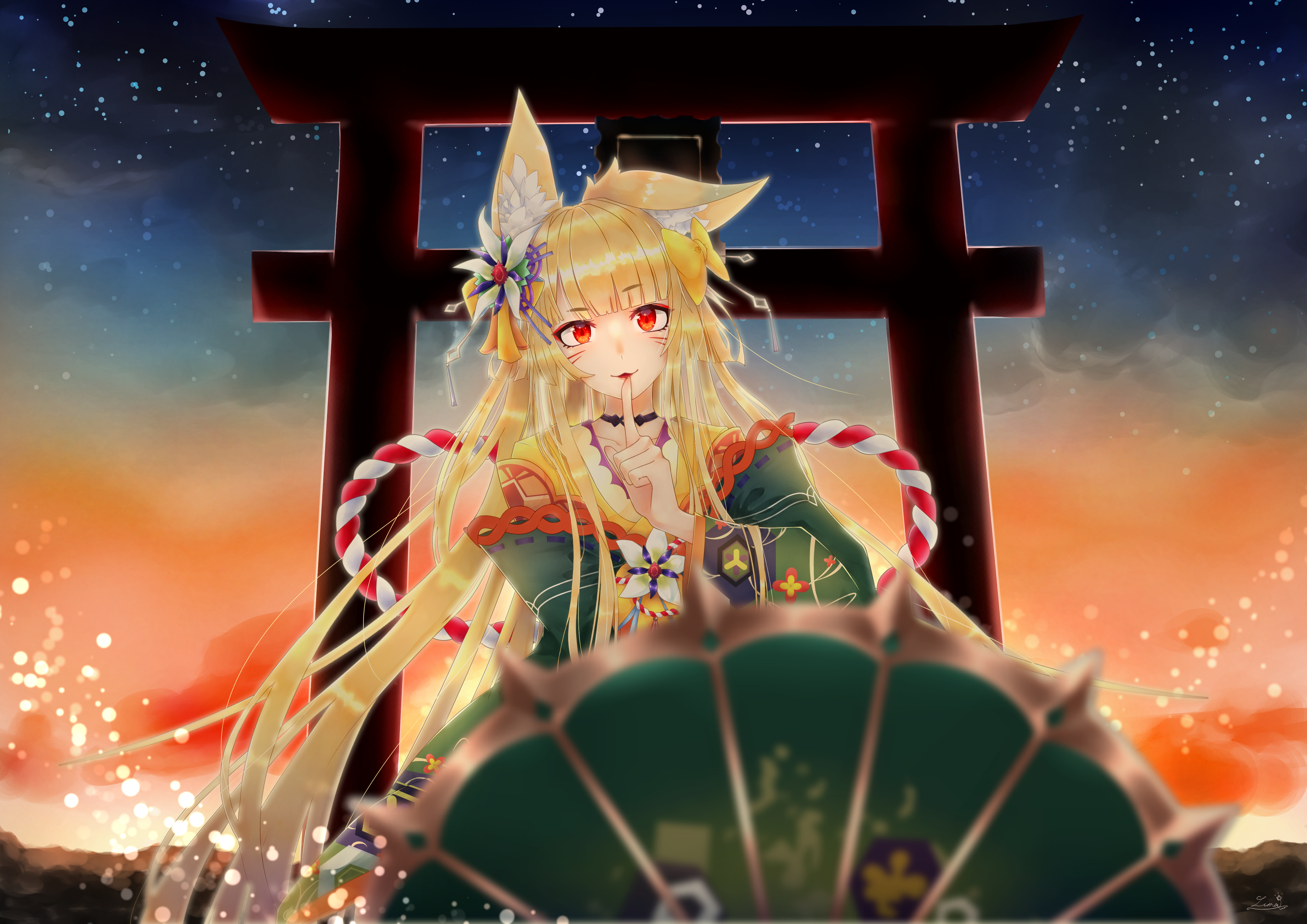 Izumi (Sdorica) in front of a Torii gate HD Wallpaper