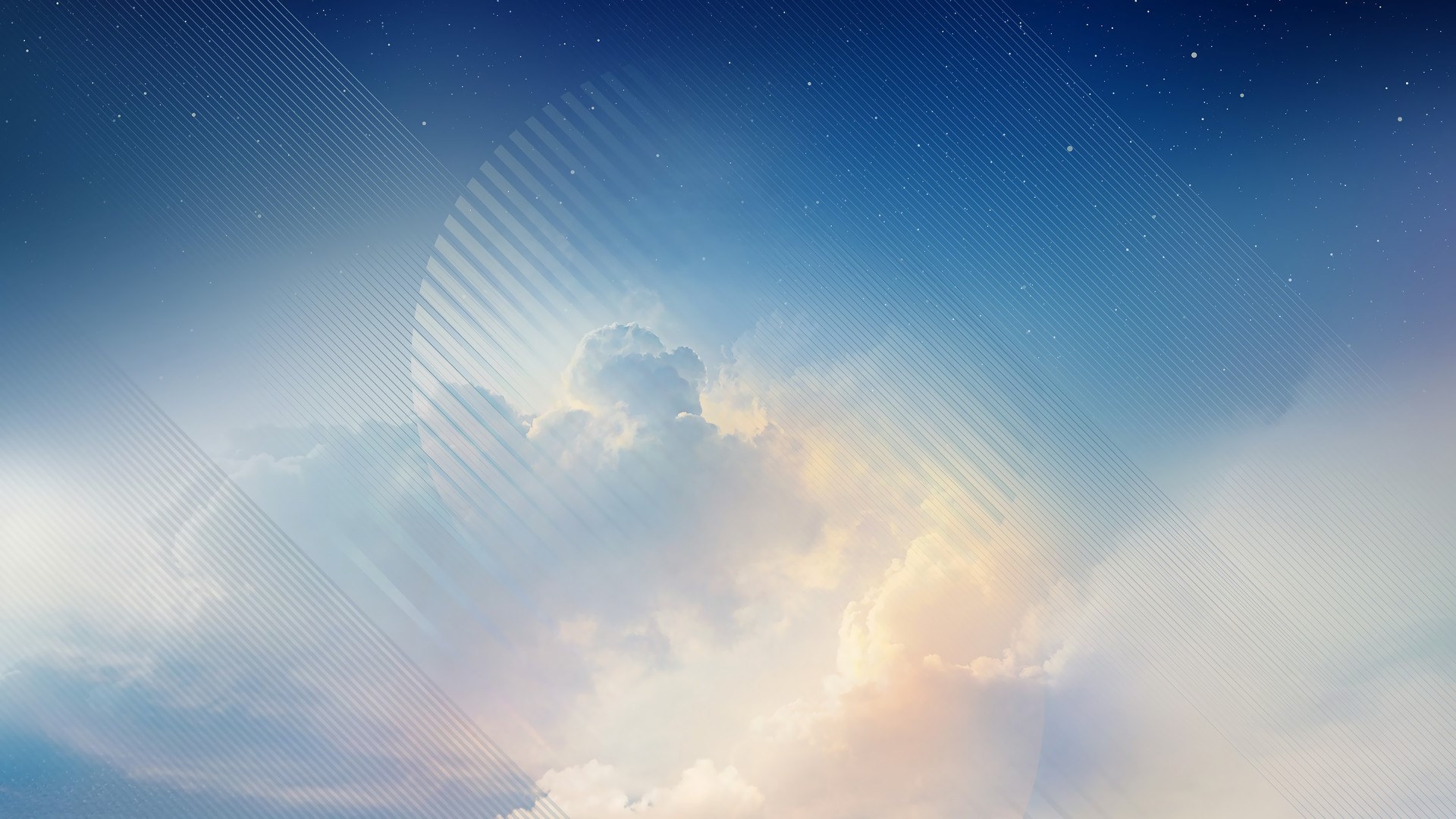 Abstract sky with clouds and geometric lines HD Wallpaper