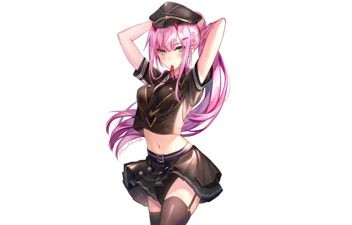 Zero Two from Darling in the Franxx in a military outfit HD Wallpaper