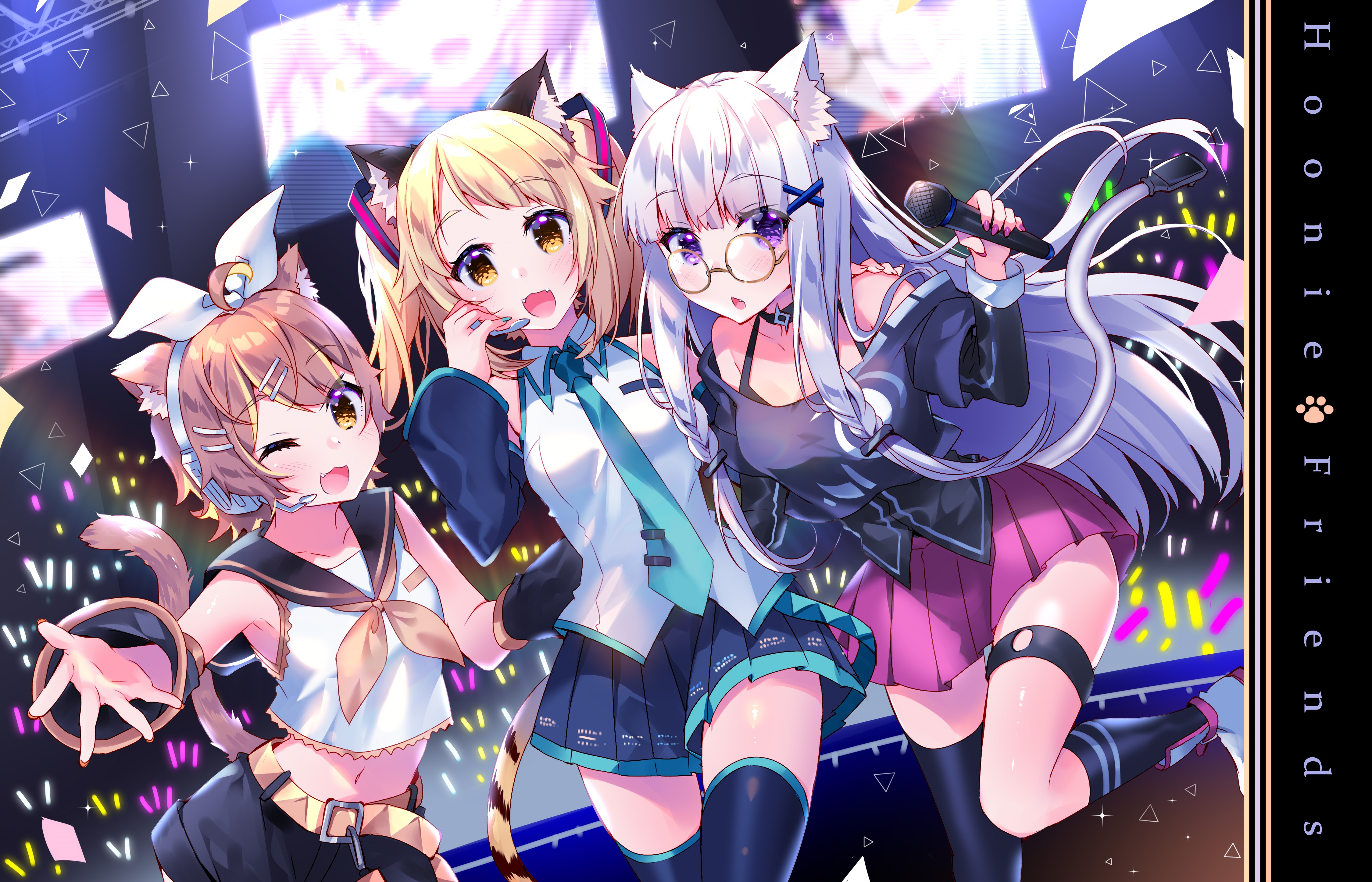 Anime girls with animal ears singing on stage HD Wallpaper