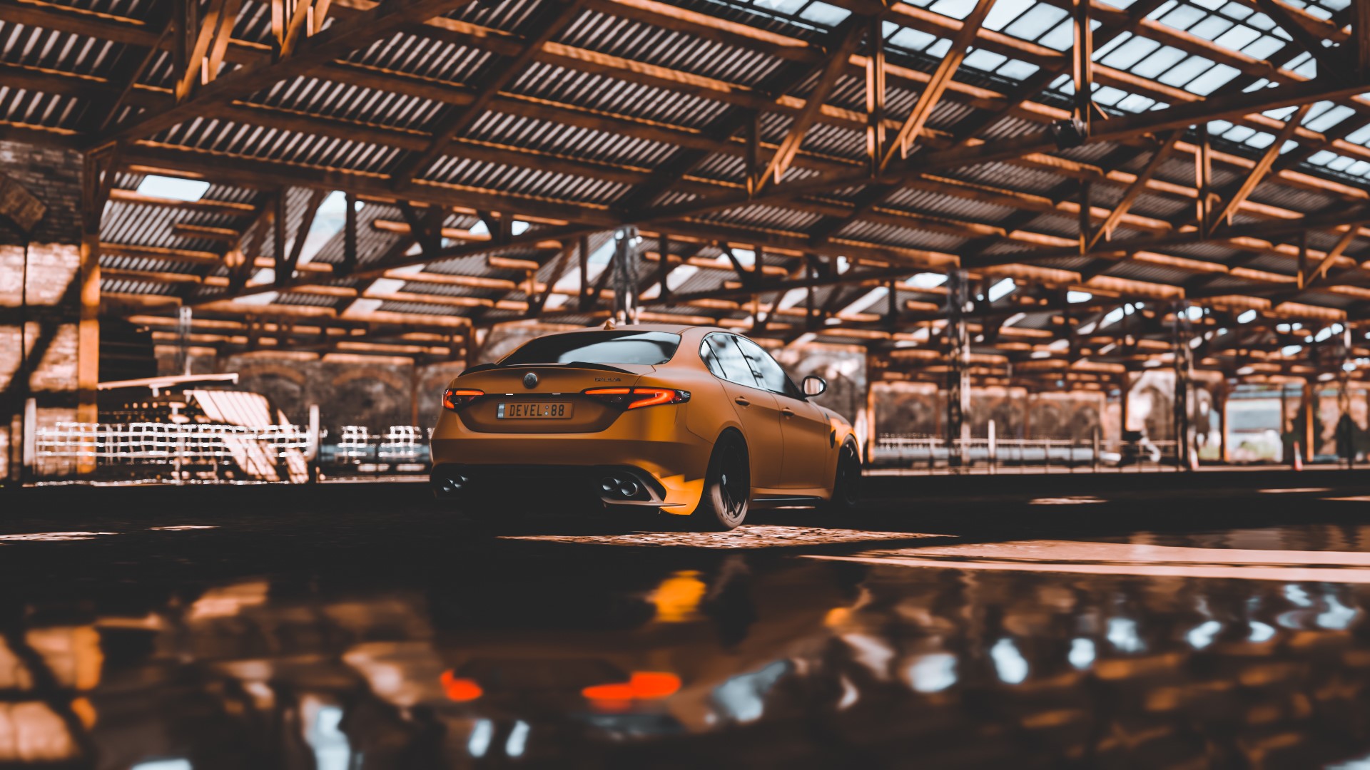 Yellow Alfa Romeo Giulia Quadrifoglio in a Barn HD Wallpaper