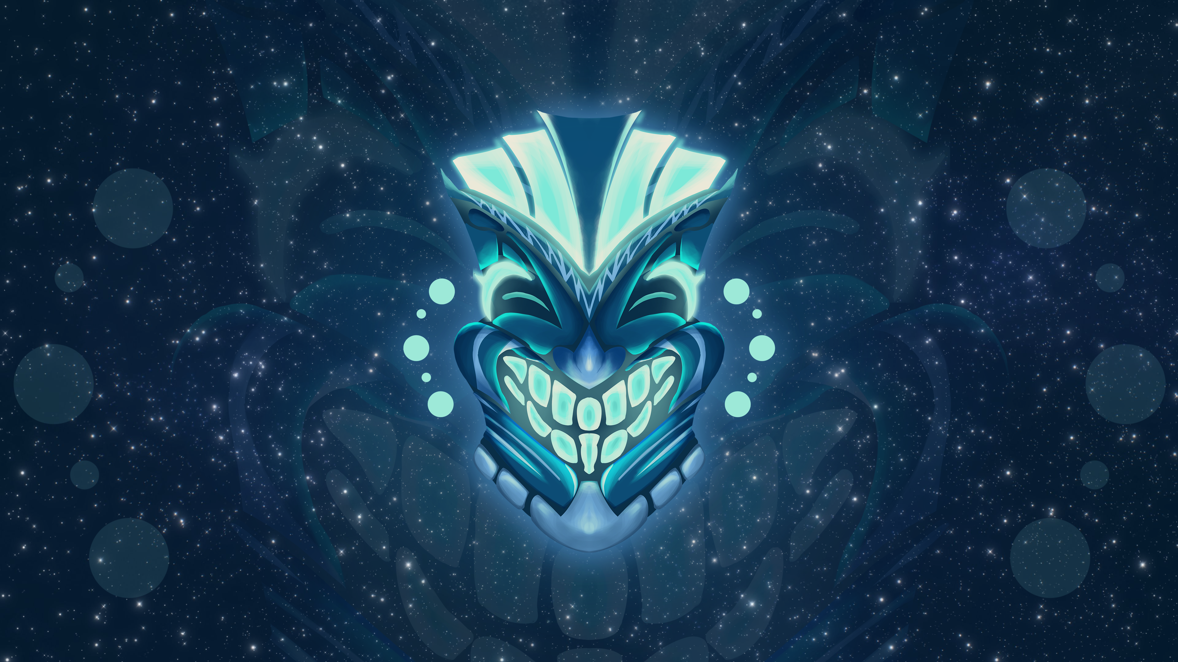 Glowing Blue Tiki Mask in Space with Stars HD Wallpaper