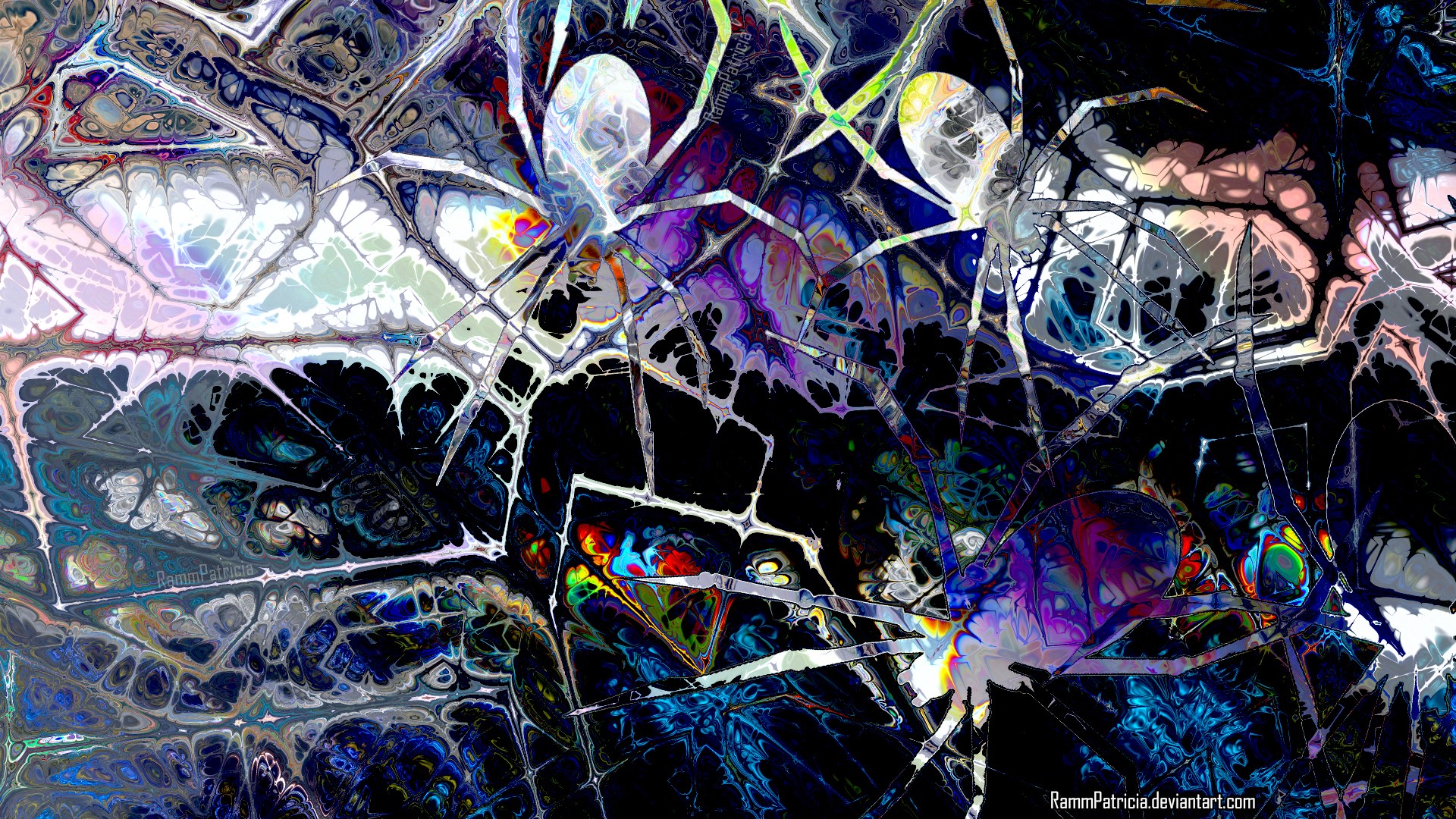 Psychedelic abstract digital art with spiders HD Wallpaper