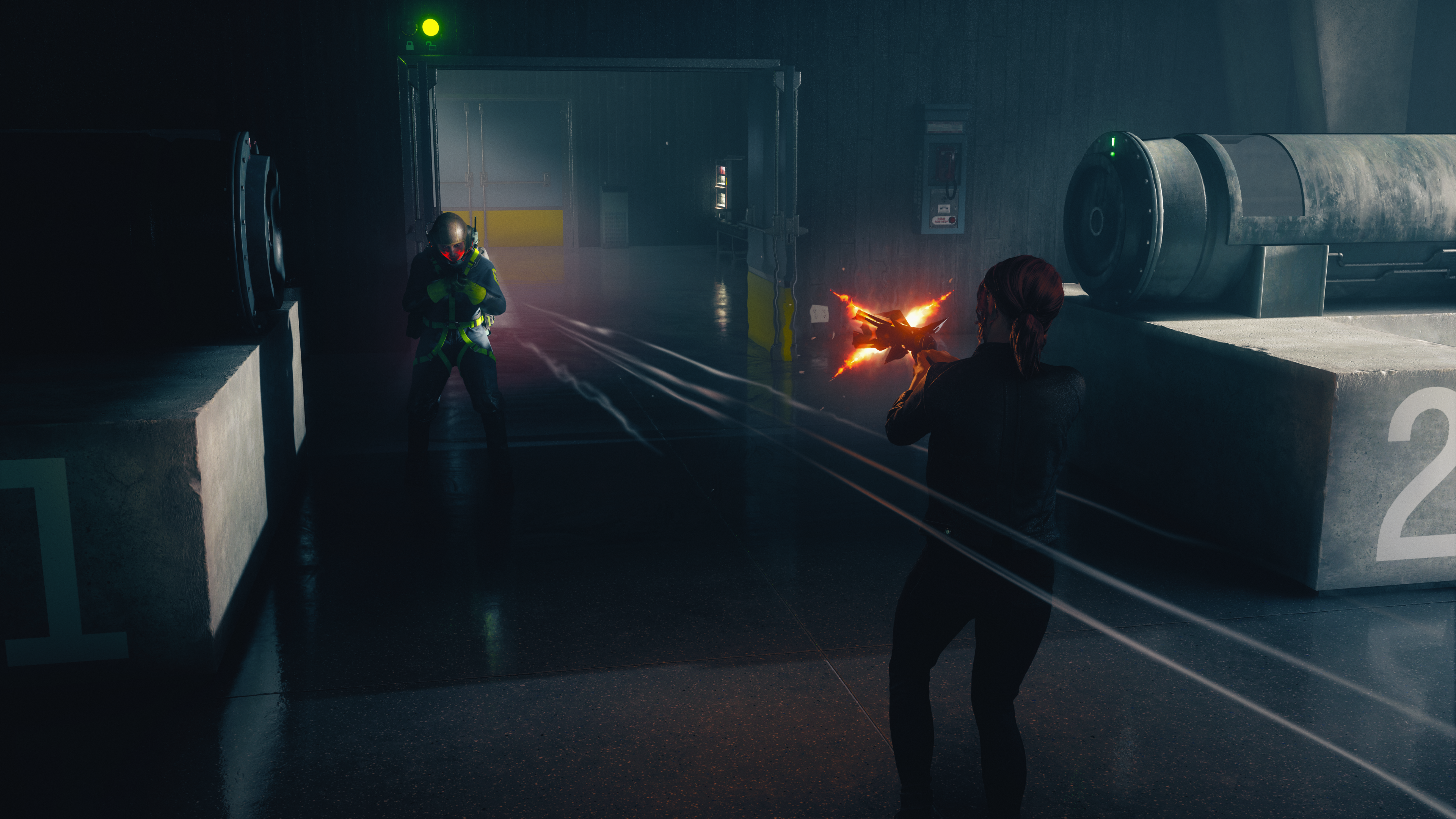 Jesse Faden from Control in a firefight HD Wallpaper