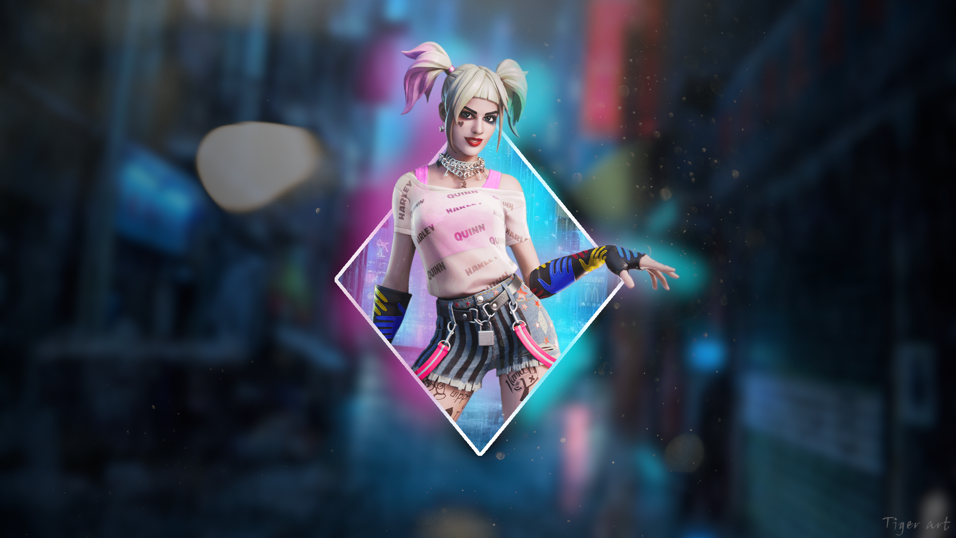 Harley Quinn from Fortnite in a diamond frame HD Wallpaper