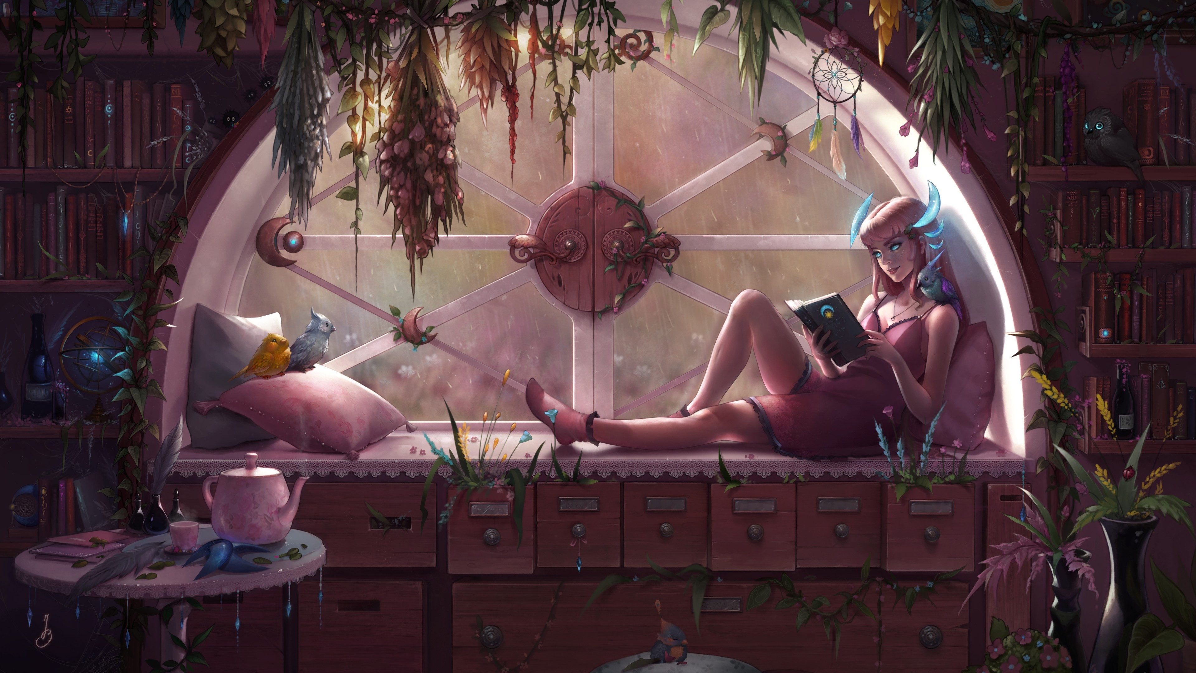 Artwork by Jenny Brozek: Woman reading by a window HD Wallpaper