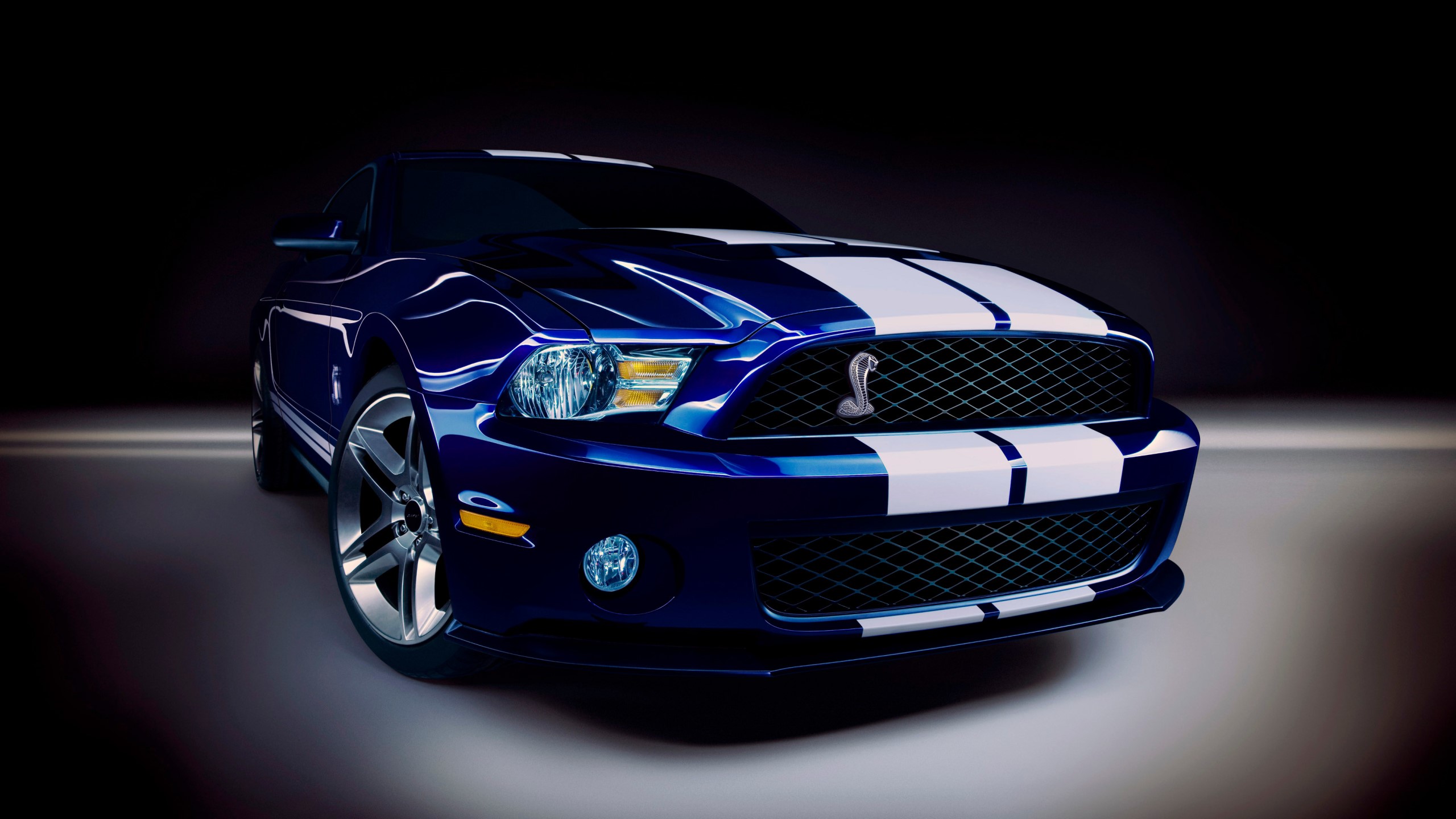 Blue Ford Mustang Shelby GT500 with white stripes HD Wallpaper