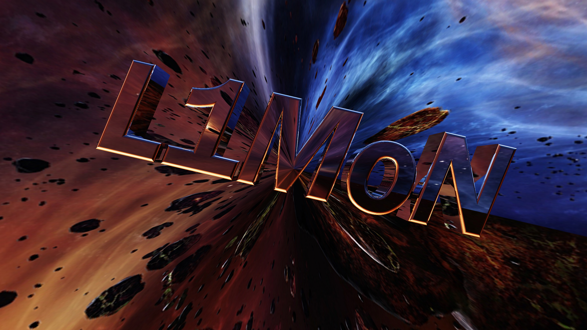 3D CGI "L1MON" text in a cosmic vortex HD Wallpaper