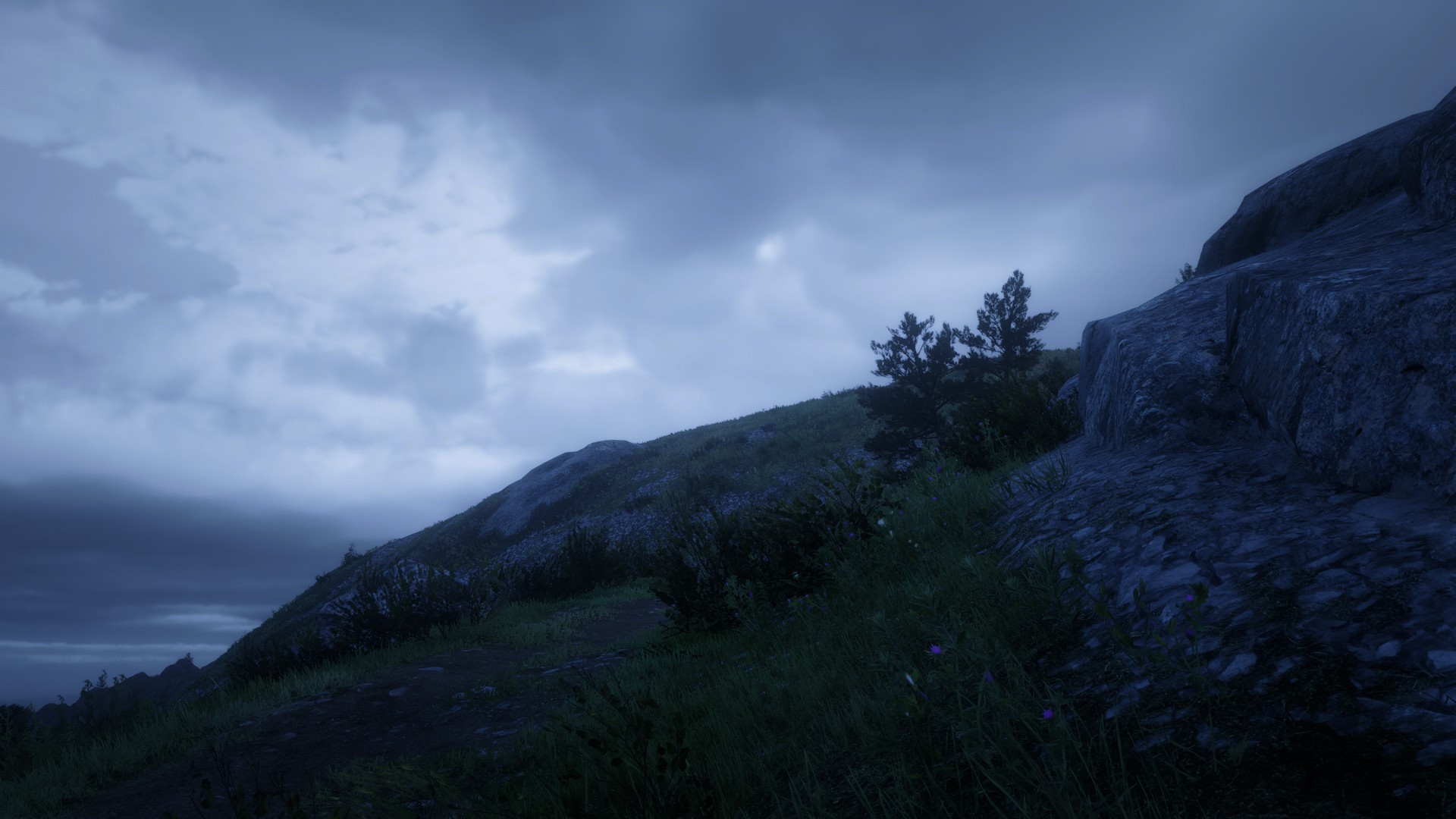 Red Dead Redemption 2 rocky landscape with cloudy sky HD Wallpaper