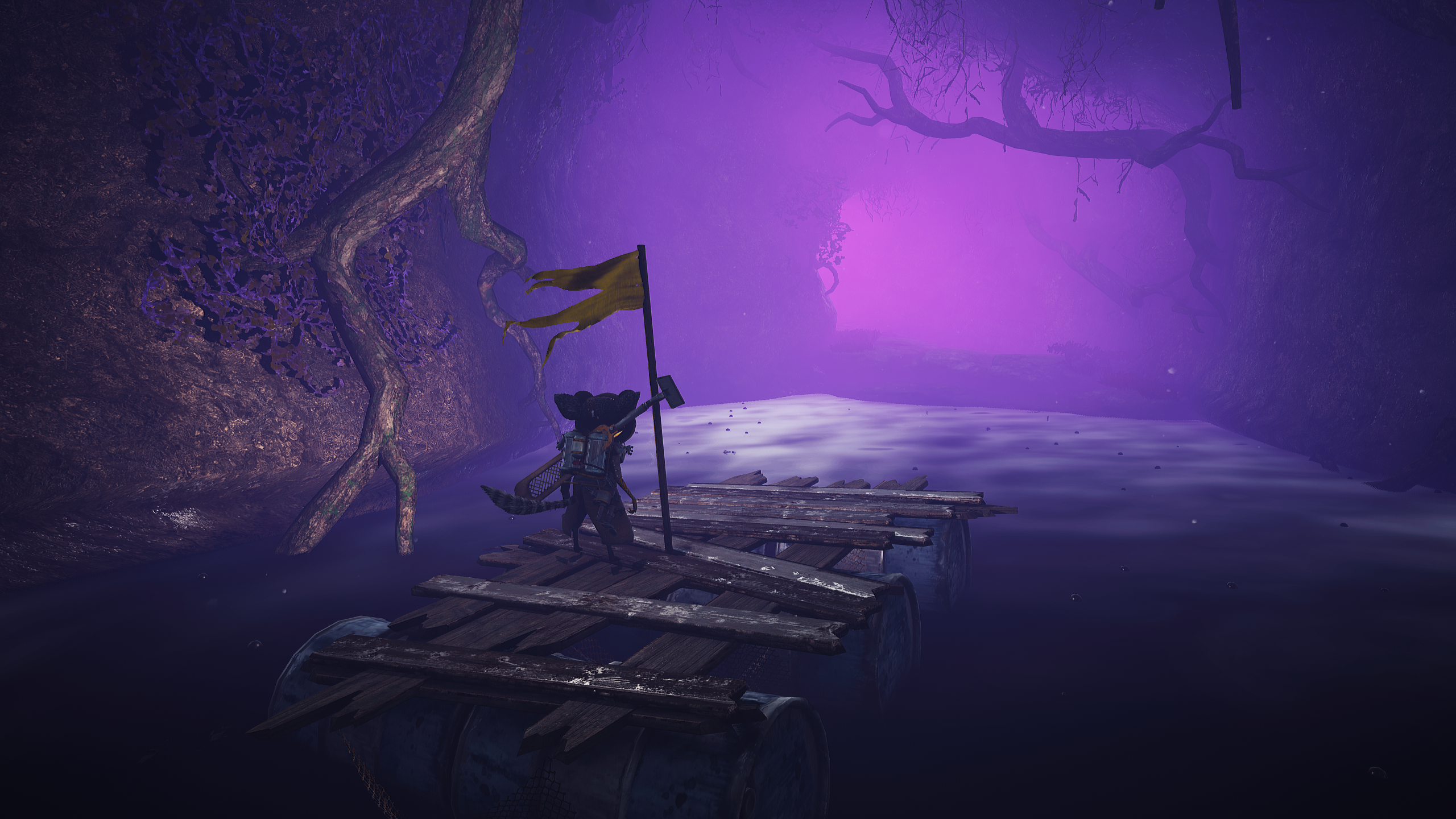 Biomutant character on a raft HD Wallpaper