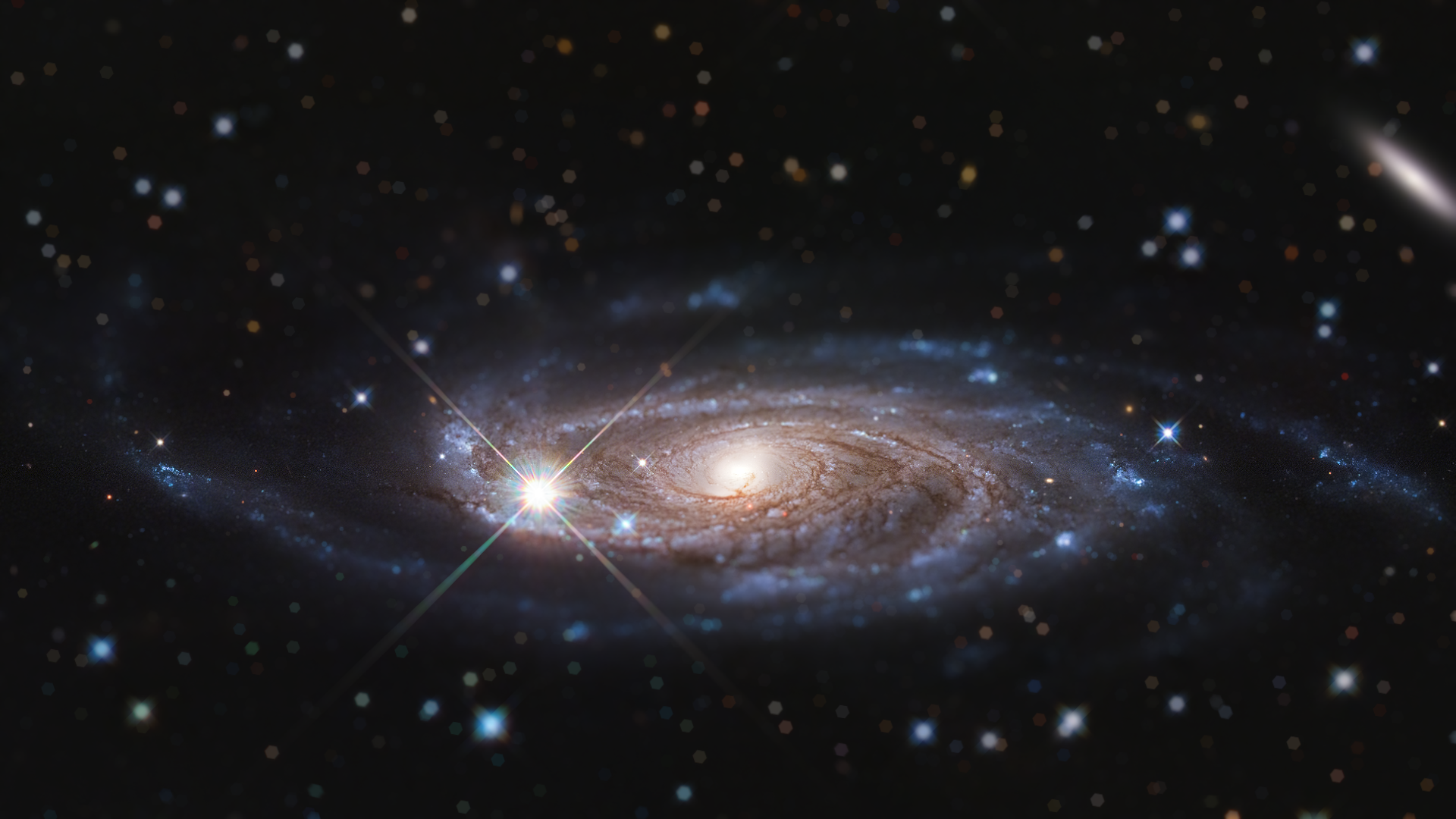 Spiral galaxy with bright stars in deep space HD Wallpaper