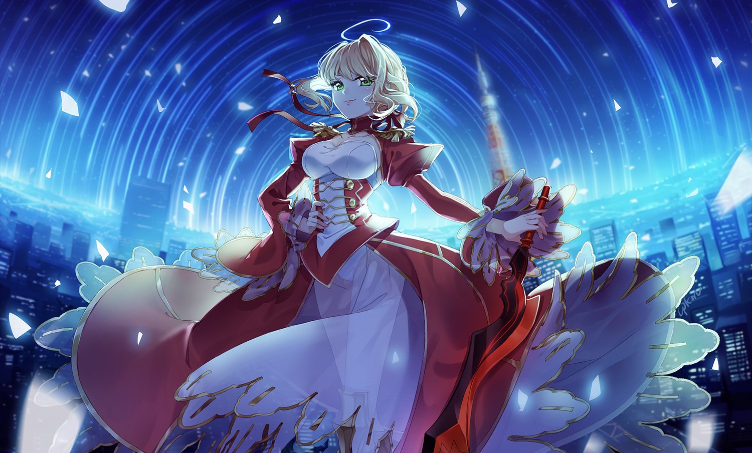 Nero Claudius with a sword in a red dress HD Wallpaper
