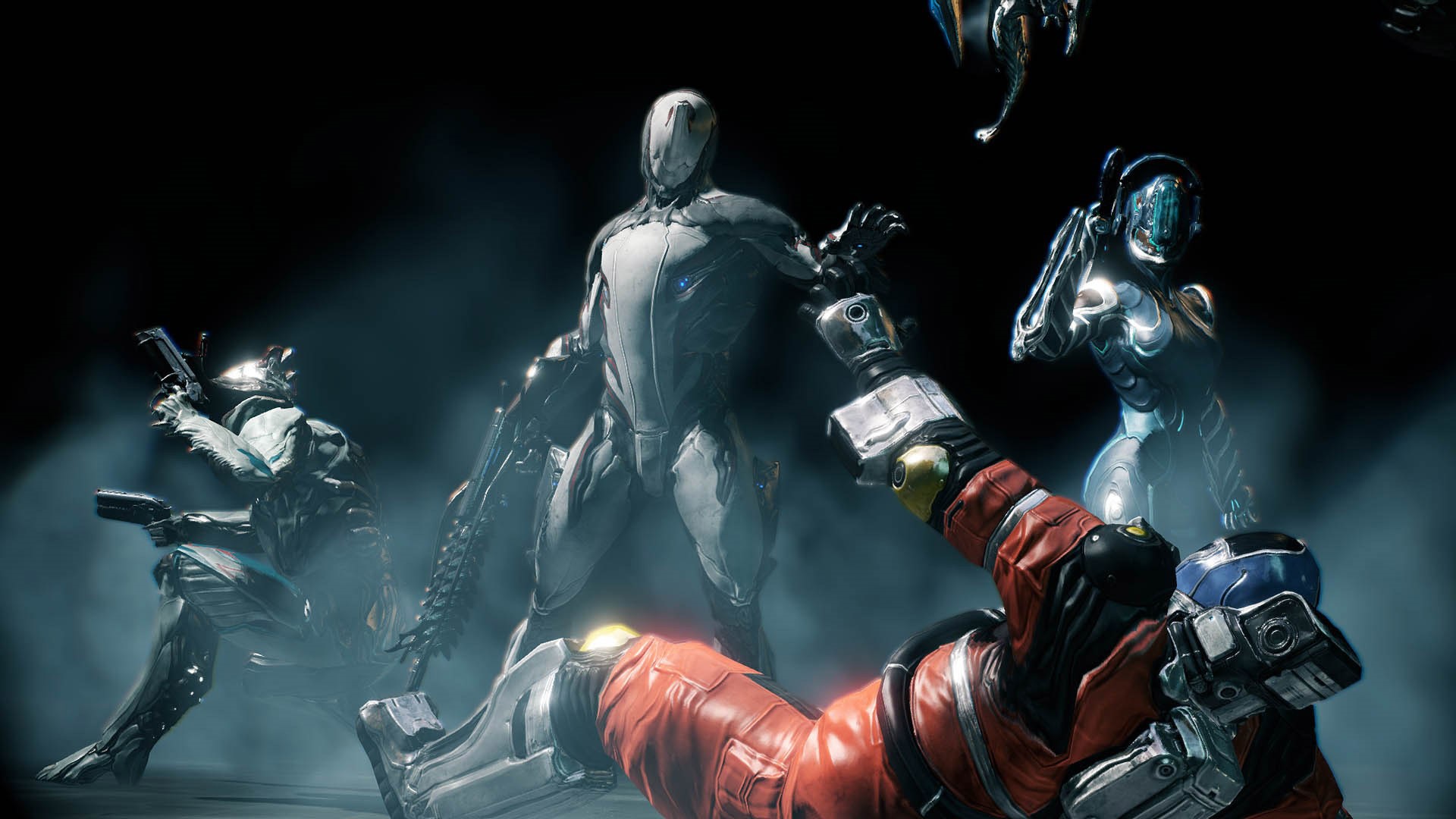 Warframe characters in a dramatic scene HD Wallpaper