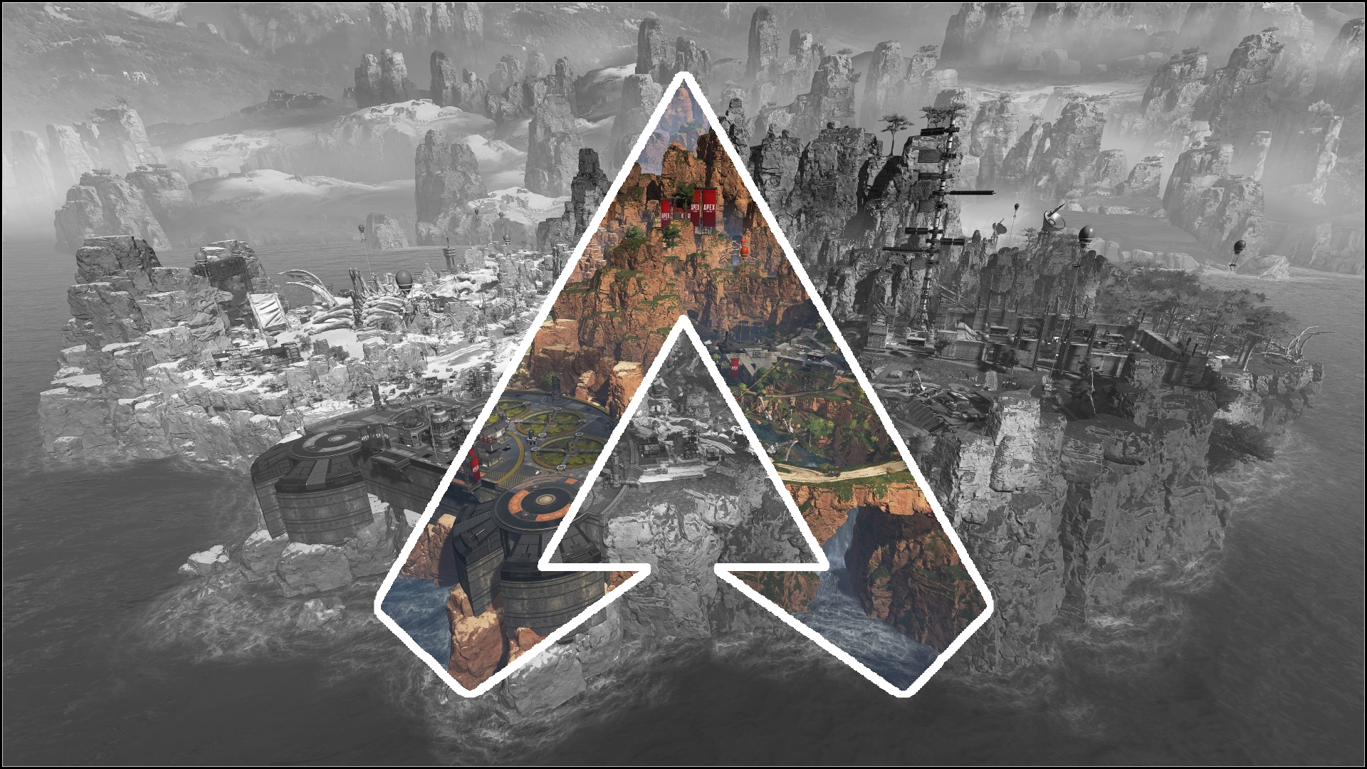 Apex Legends logo over a game map HD Wallpaper