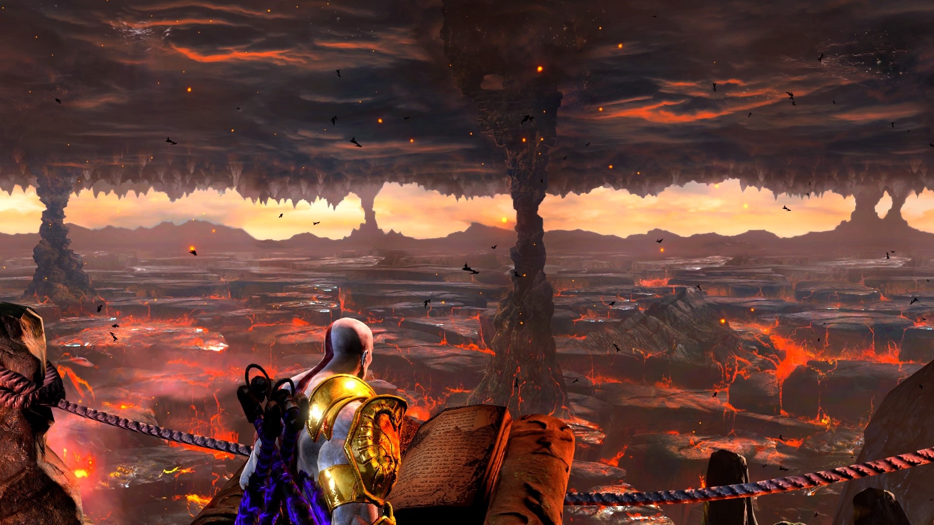 Kratos from God of War III in a volcanic landscape HD Wallpaper