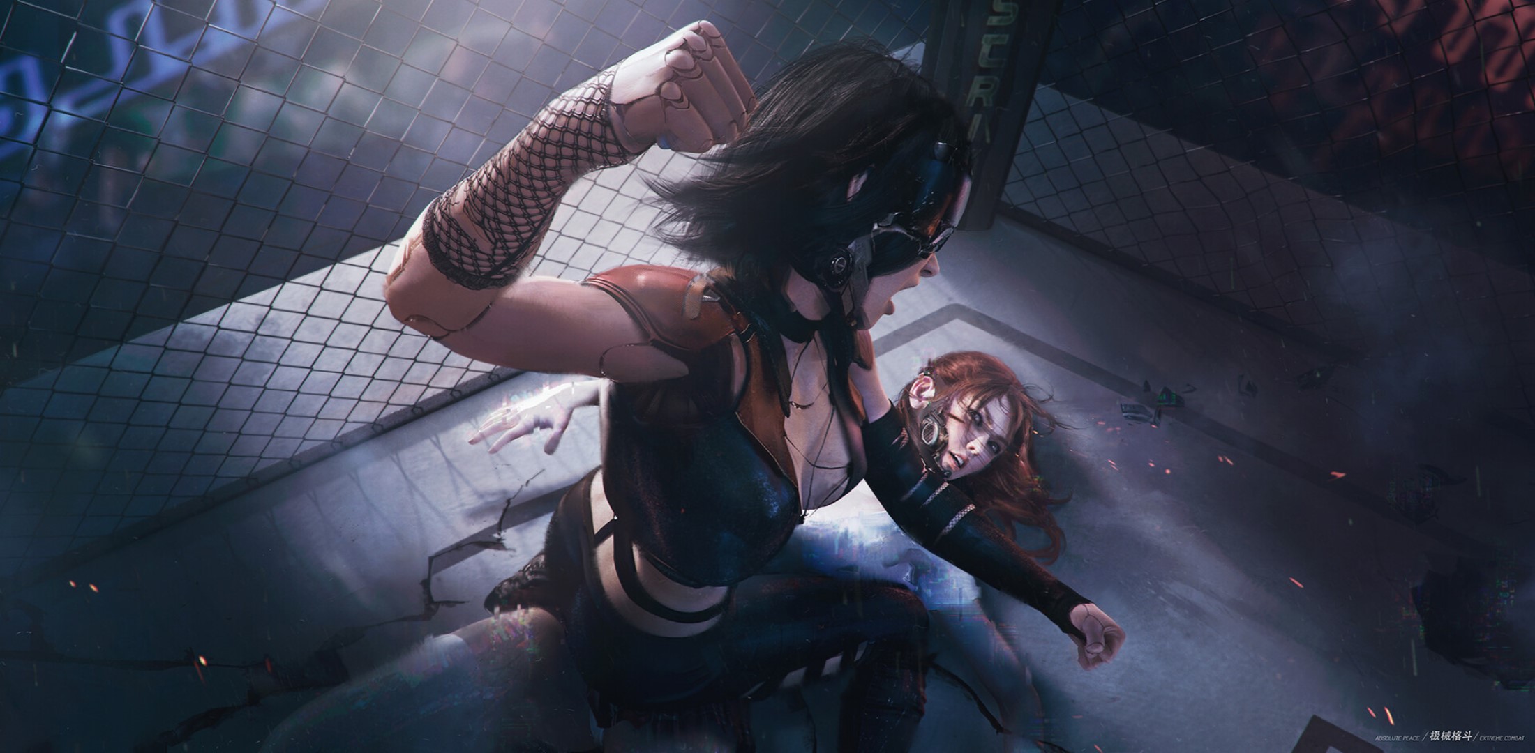 Two women fighting in a cage HD Wallpaper