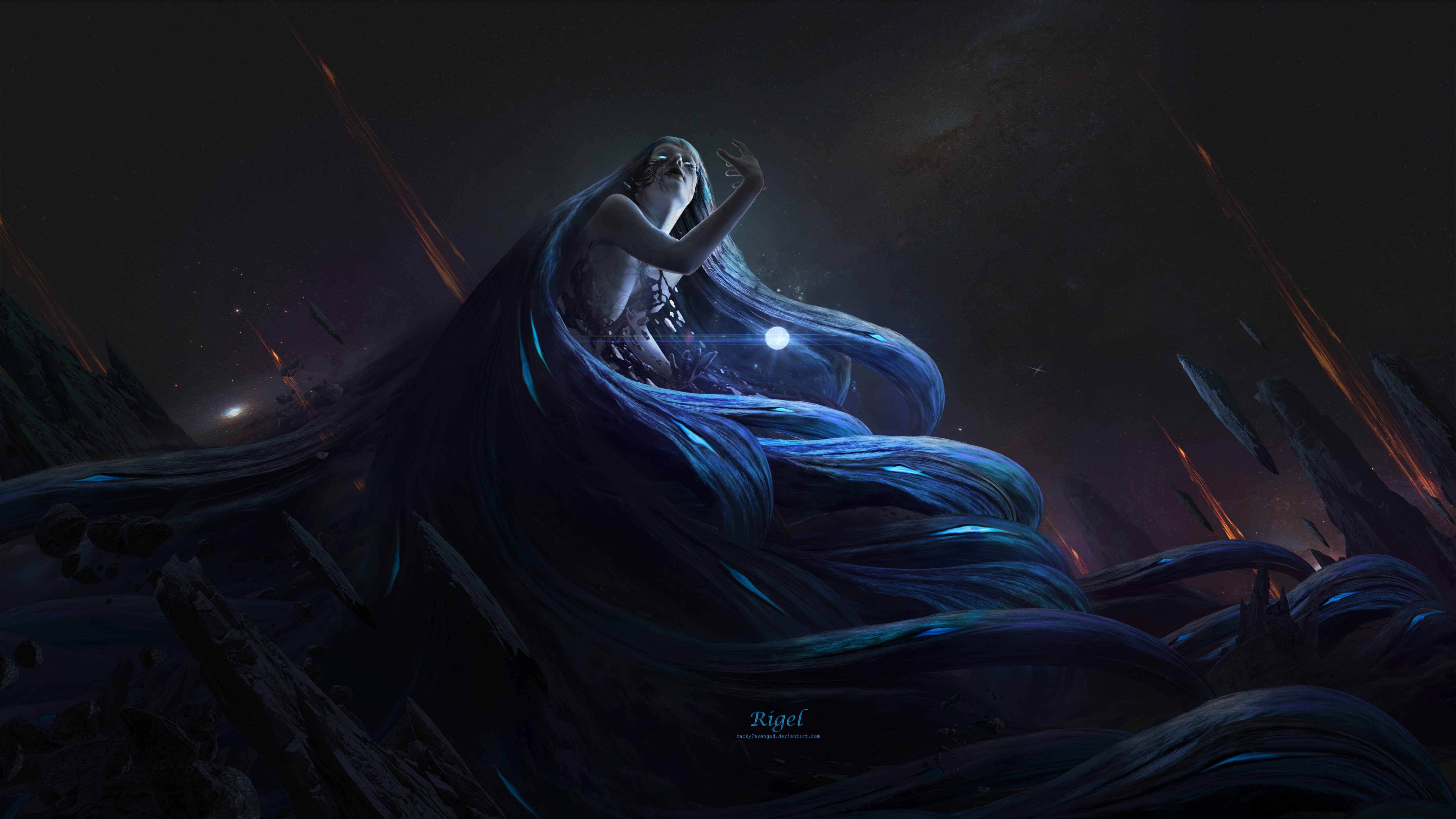 Rigel, a celestial being with flowing hair HD Wallpaper