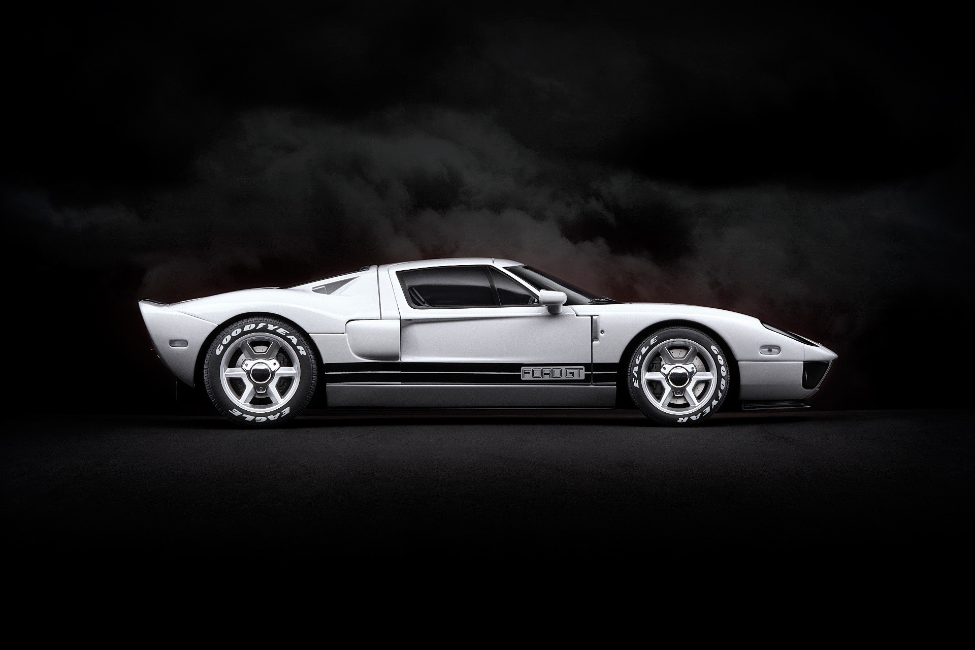 White Ford GT mk I with smoke HD Wallpaper