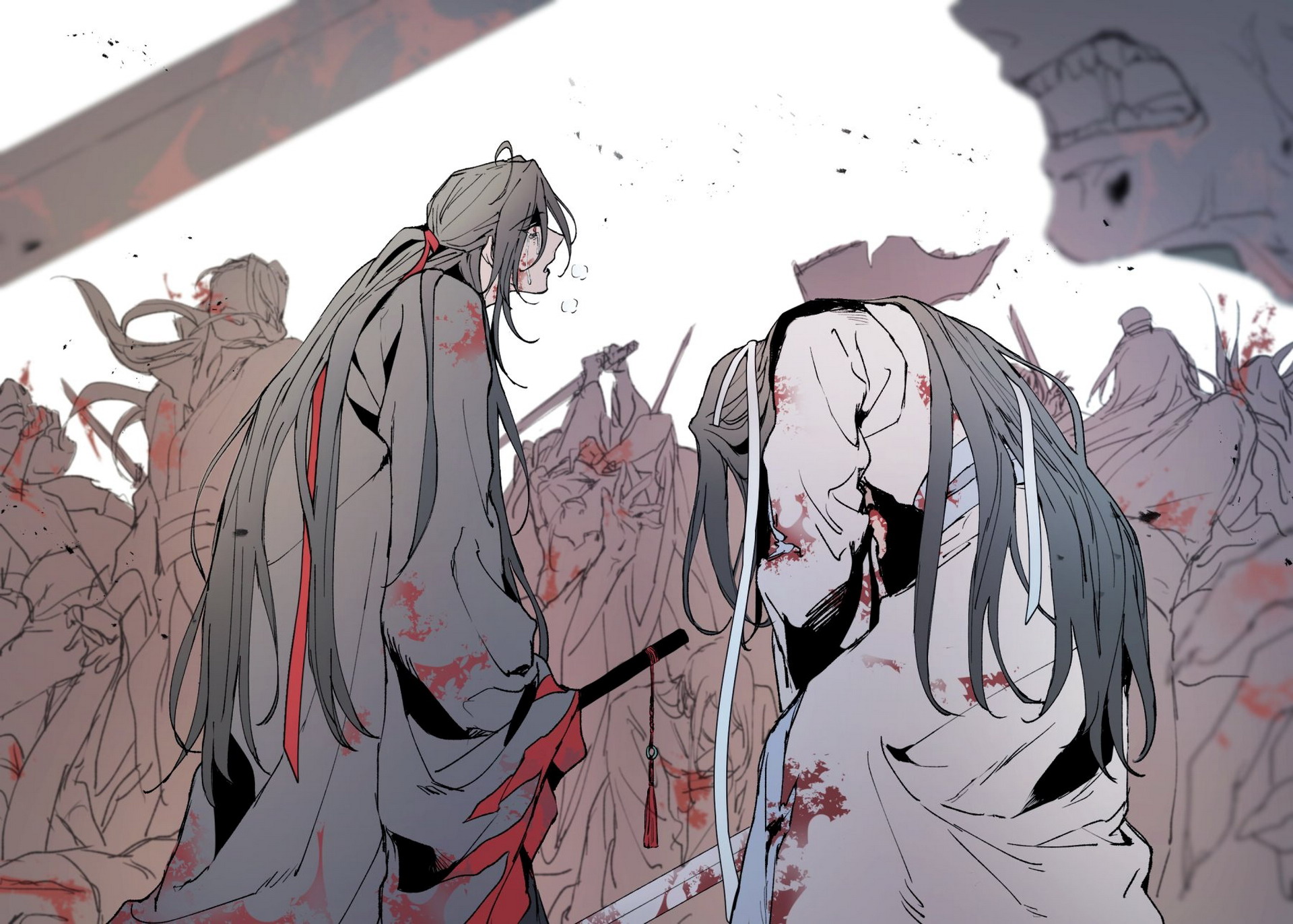 Wei Ying and Lan Zhan in a bloody battle HD Wallpaper