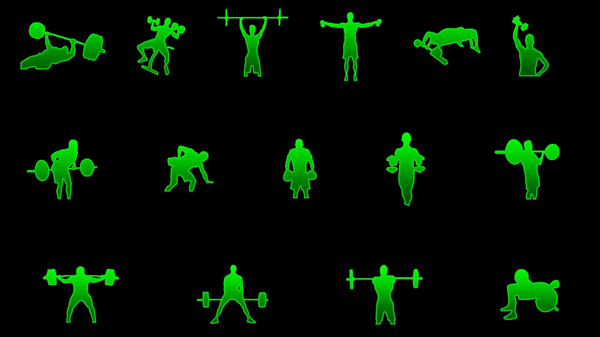 Green silhouettes of people exercising with weights HD Wallpaper