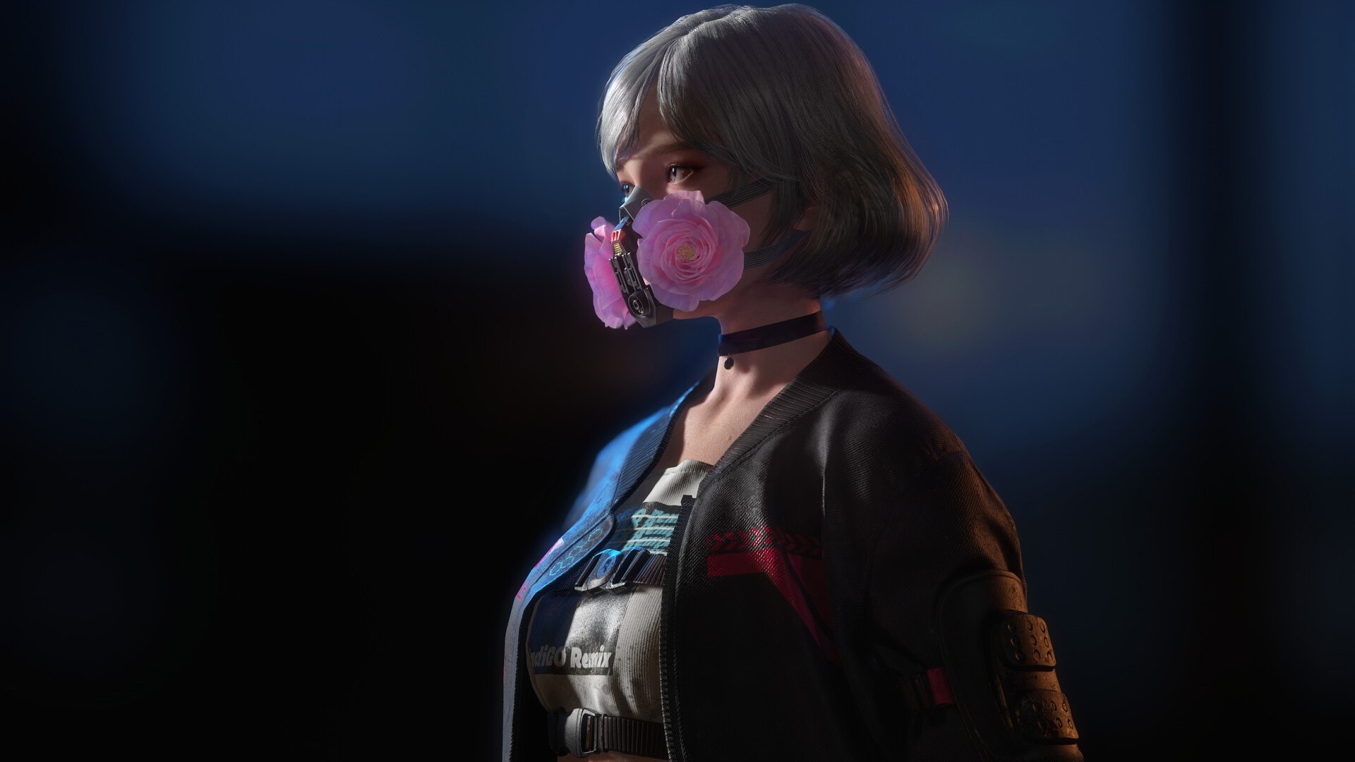 Cyberpunk girl with rose mask HD Wallpaper