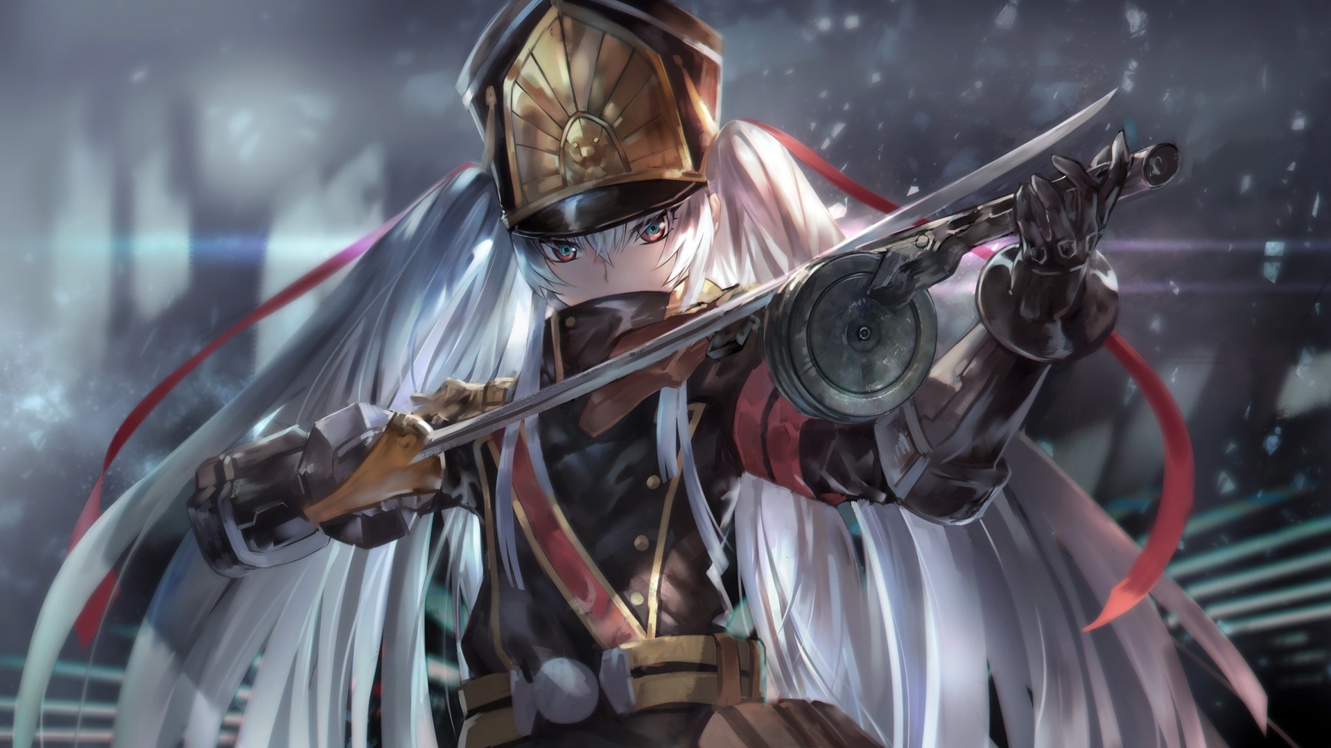 Anime girl in military uniform holding a sword HD Wallpaper