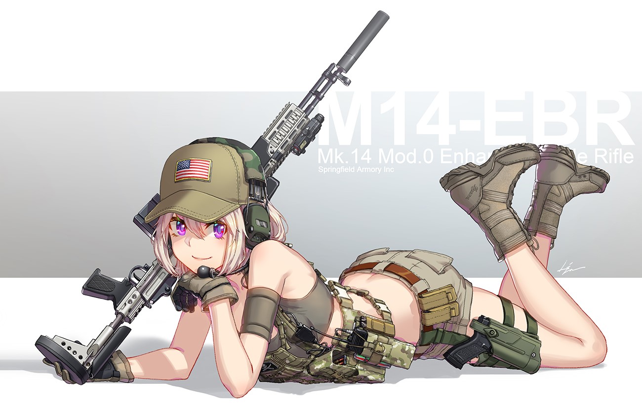 Anime girl with Mk.14 EBR rifle HD Wallpaper