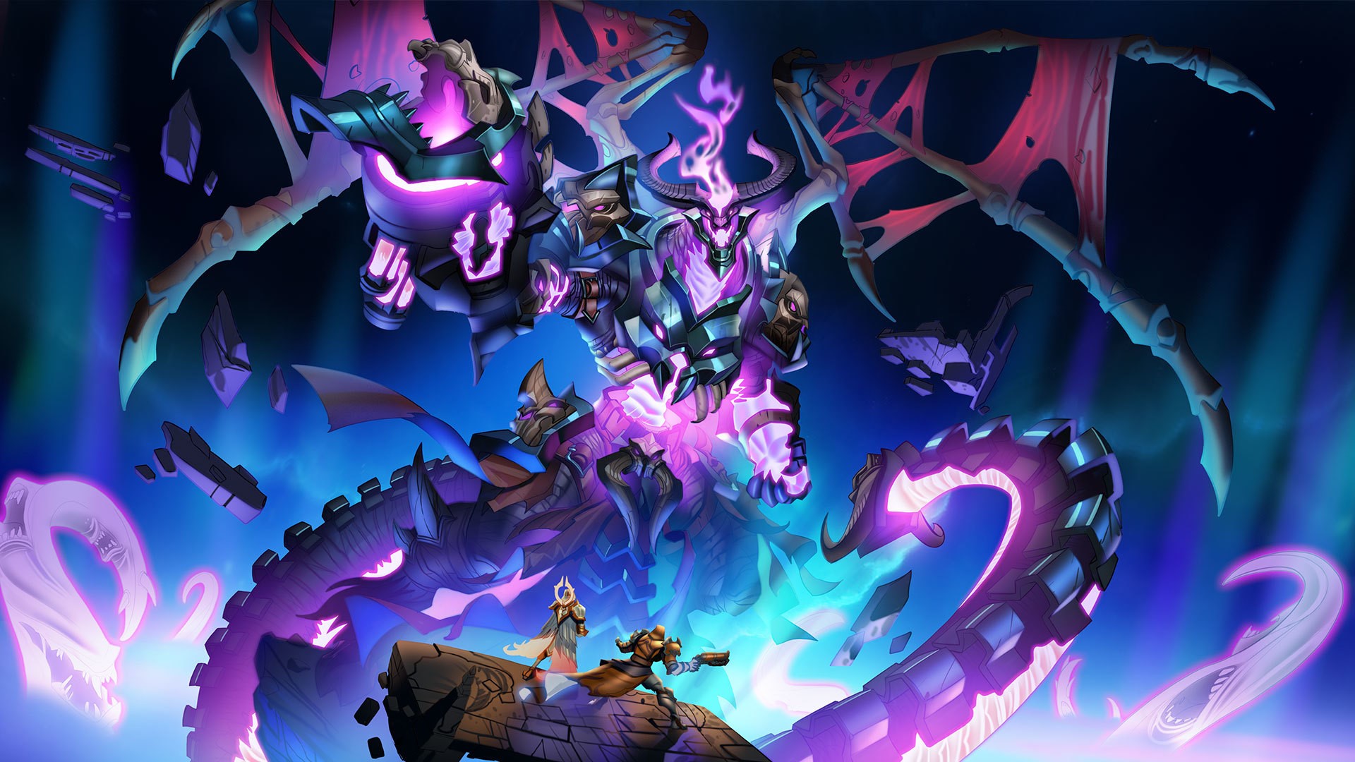 Androxus and Tyra from Paladins fighting a demon HD Wallpaper
