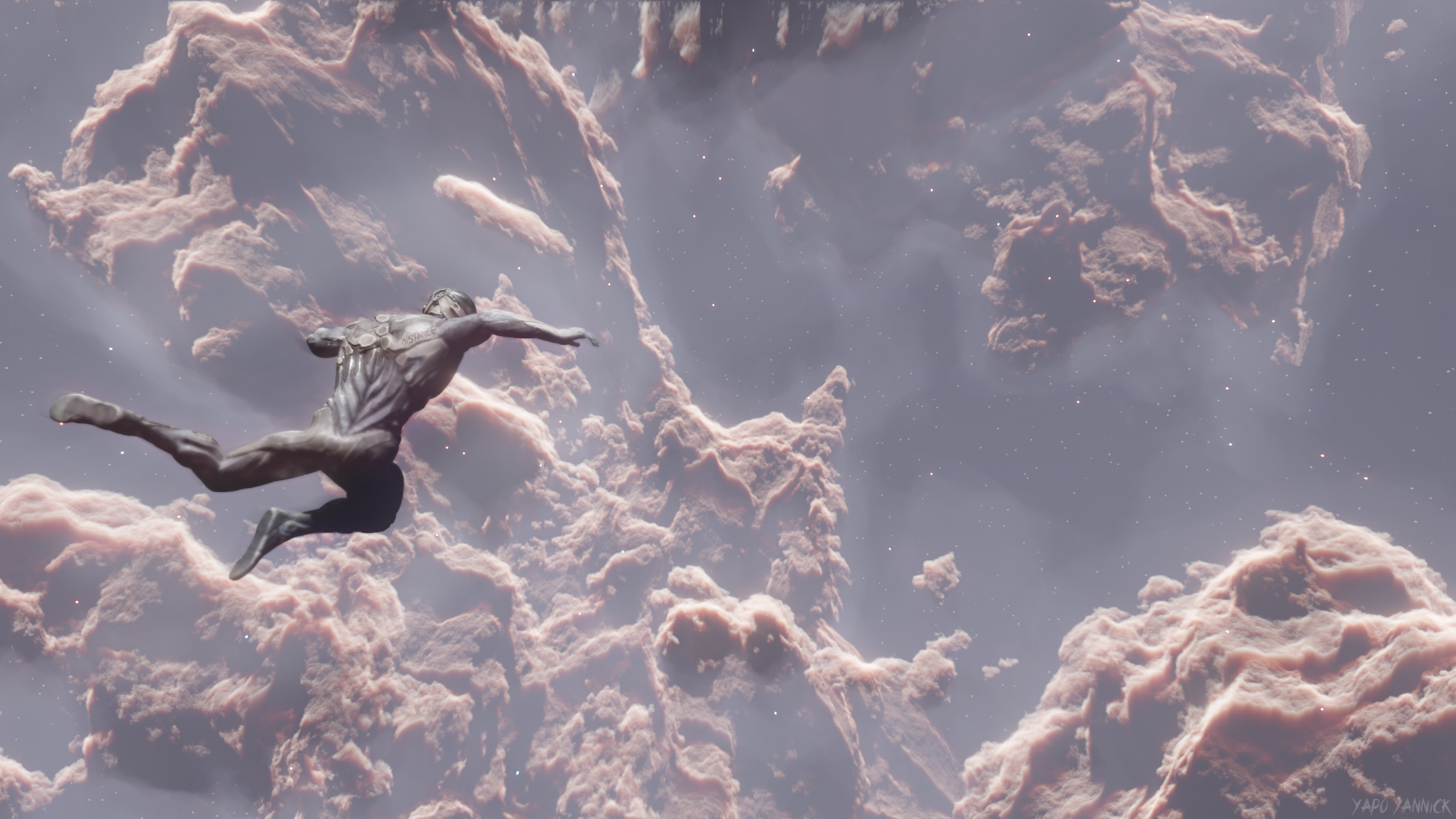 Figure falling through a cosmic nebula HD Wallpaper