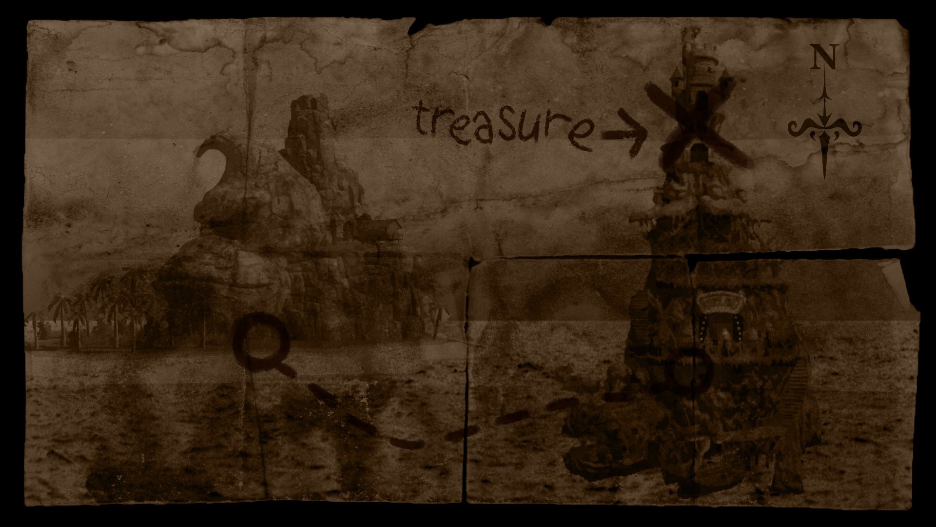Treasure map with islands and a tower HD Wallpaper