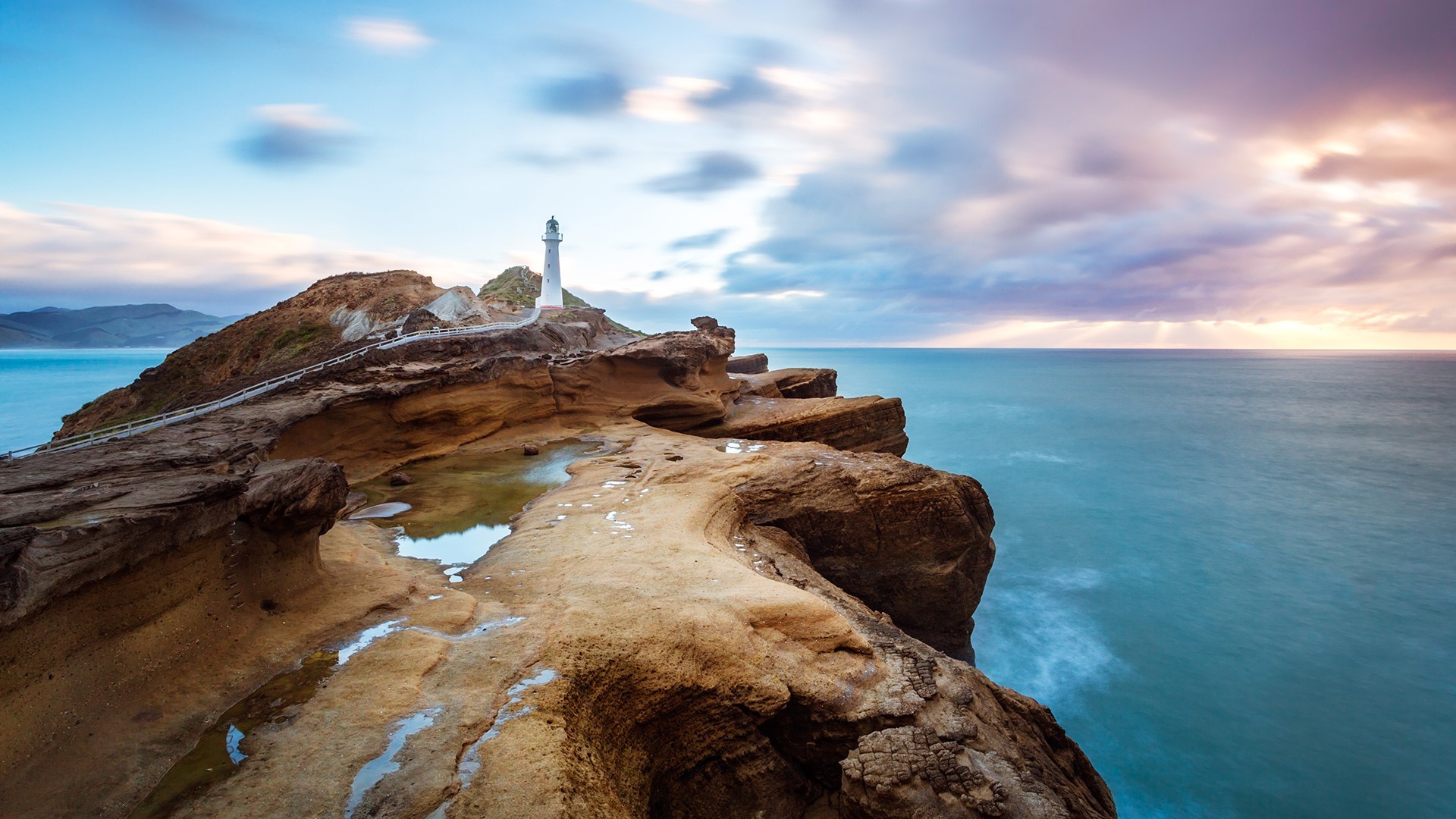 Castle Point Lighthouse and Coastal Landscape, New Zealand HD Wallpaper